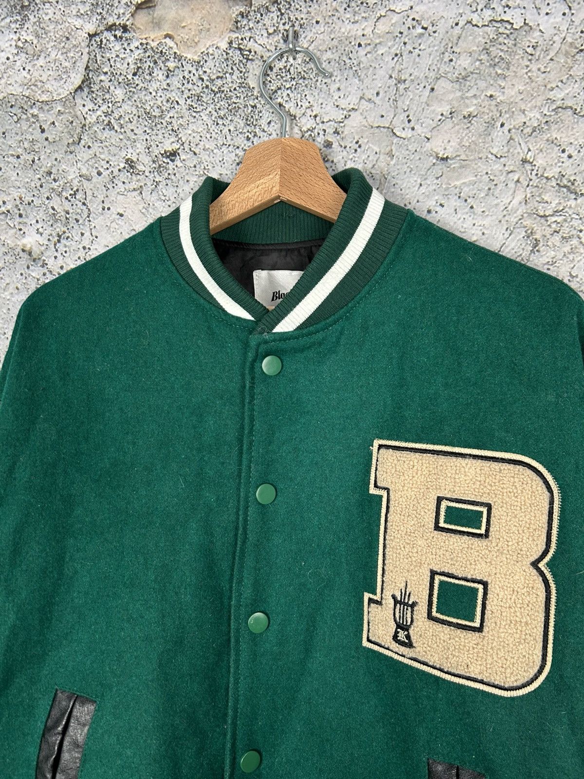 Japanese Brand Vintage Black Air Green Wool Varsity Jacket Streetwear Baggy Size US M / EU 48-50 / 2 - 3 Thumbnail