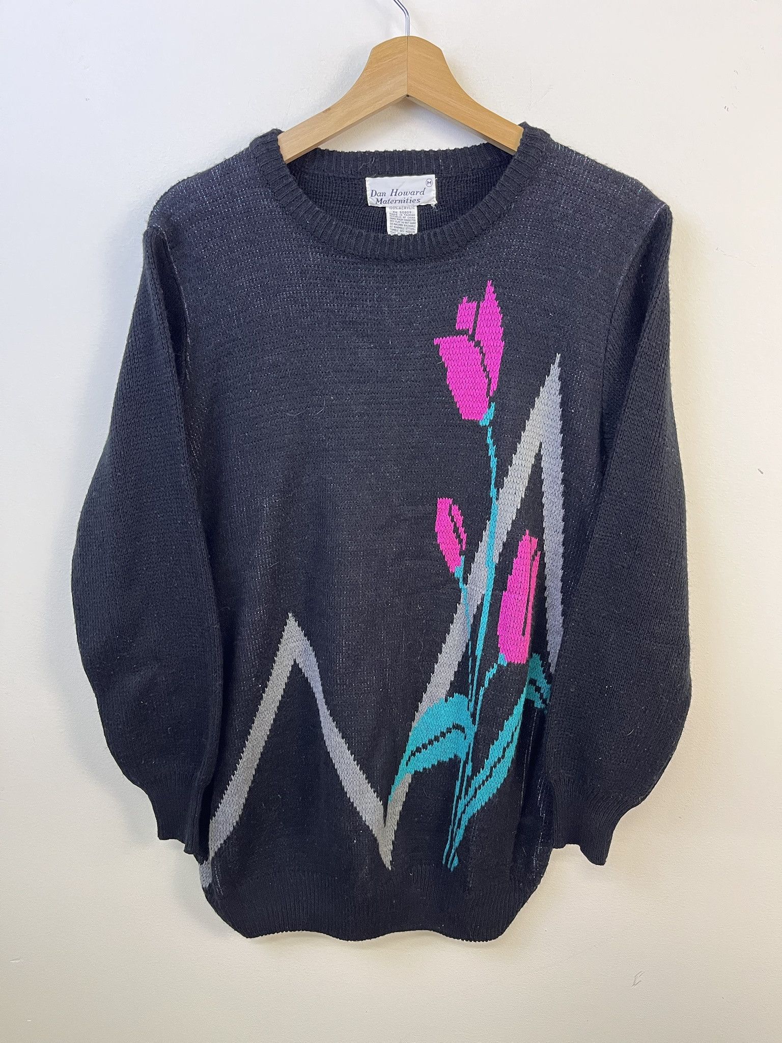 Other Vintage Knit Sweater 1990s Acrylic Floral Sweater Size M Size US M / EU 48-50 / 2 - 1 Thumbnail