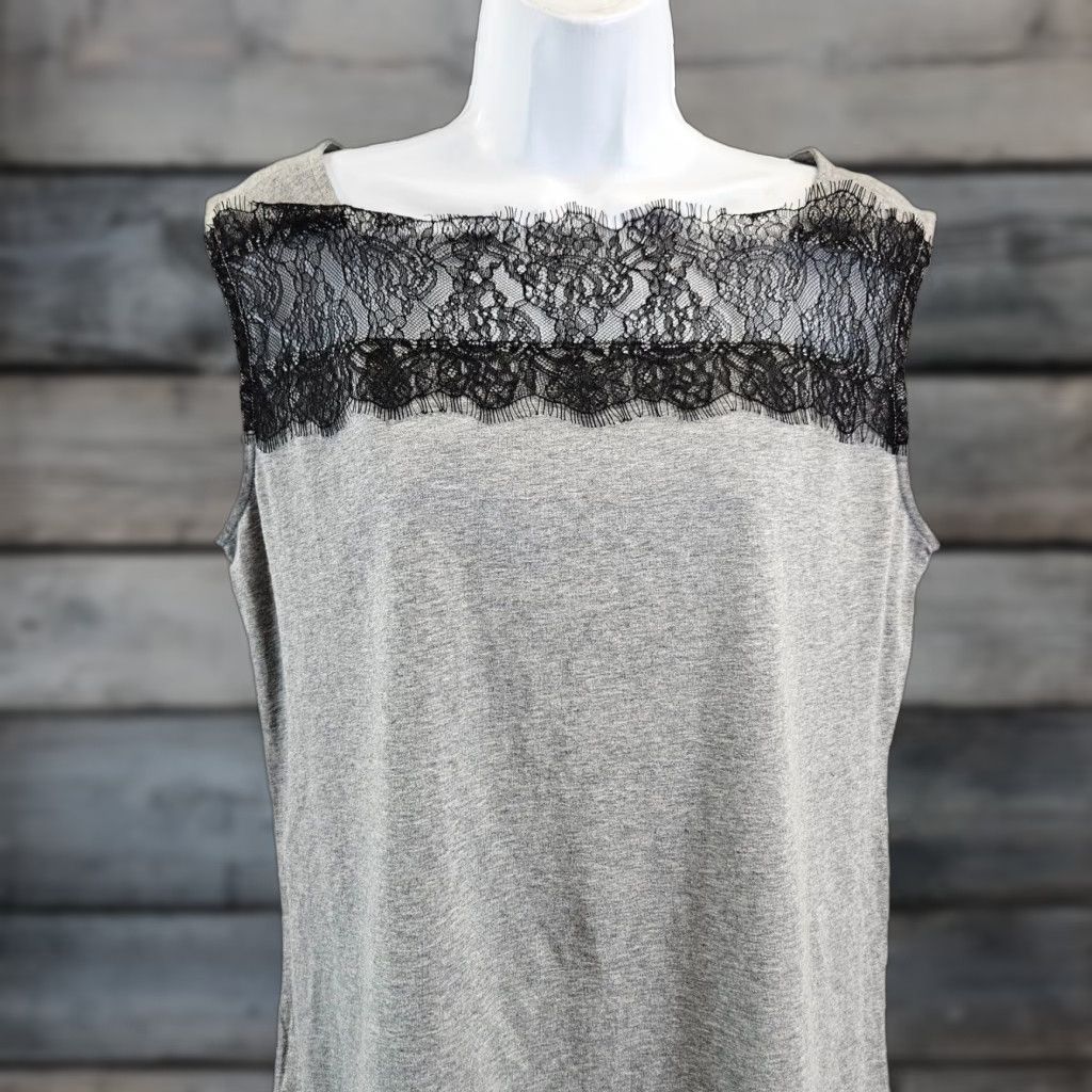 Vintage Cabi 3815 Blouse Womens M Gray Black Lace Sleeveless Cotton Blend Size M / US 6-8 / IT 42-44 - 1 Thumbnail