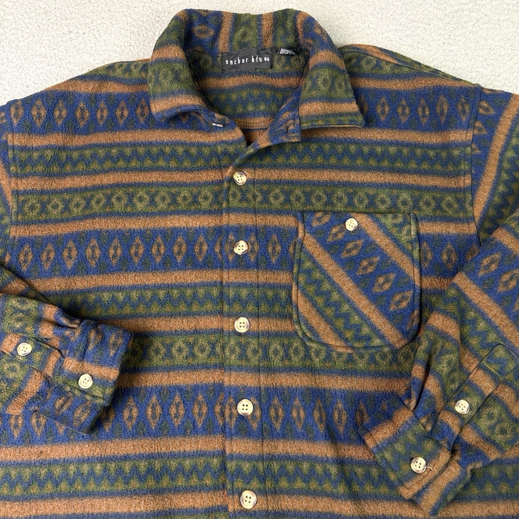Anchor Blue VINTAGE Anchor Blue Shirt Mens L Green Geometric Fleece 90s Hipster Grunge Aztec Button Long Sleeve Size US L / EU 52-54 / 3 - 2 Thumbnail
