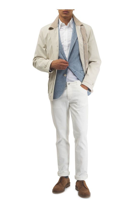 Brunello Cucinelli o1mtch0225 Stretch Cotton Car Coat in Cream Size US M / EU 48-50 / 2 - 4 Thumbnail