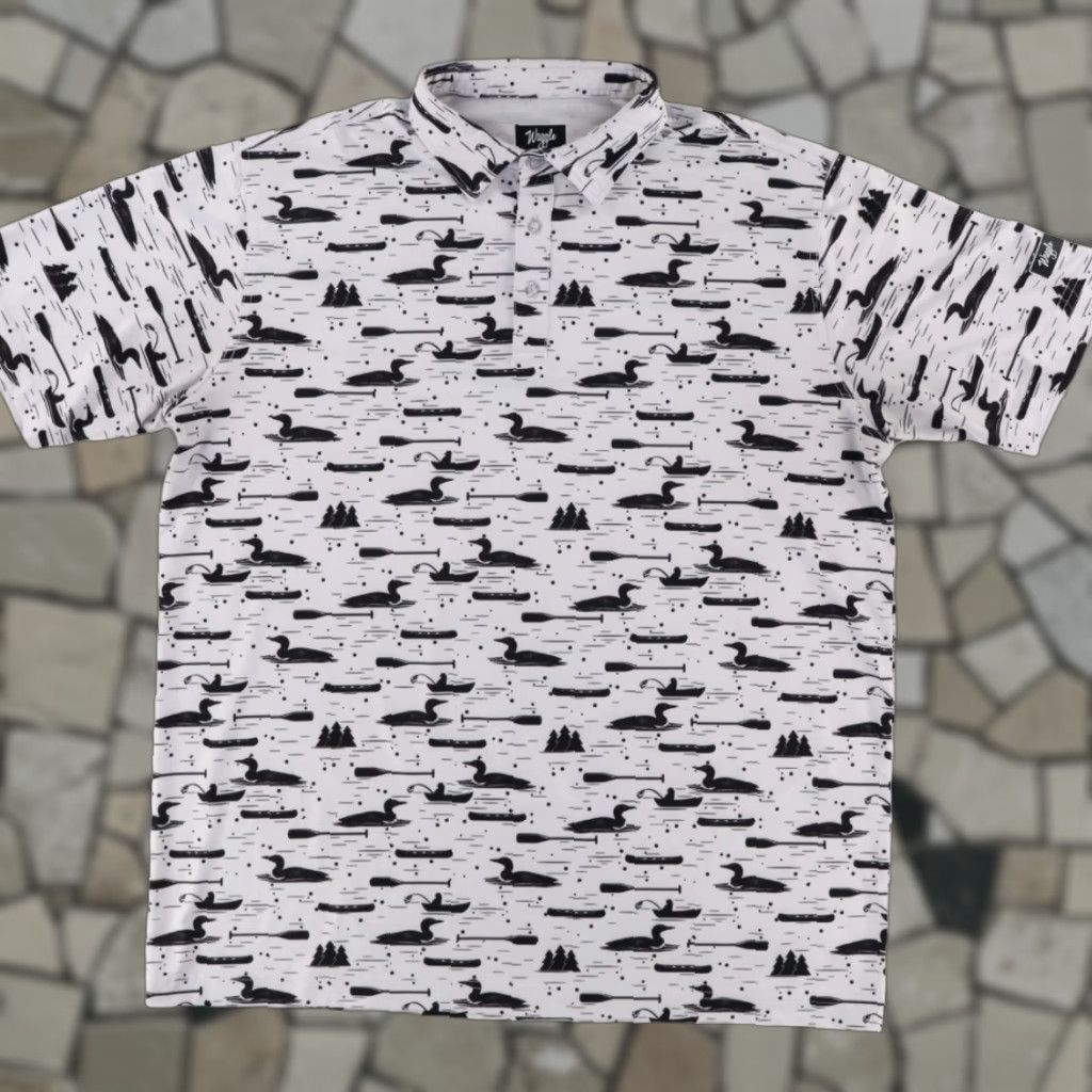 Vintage Waggle Golf Loon Lake Stretch All Over Print Polo Shirt White Men's 2XL Size US XXL / EU 58 / 5 - 1 Thumbnail