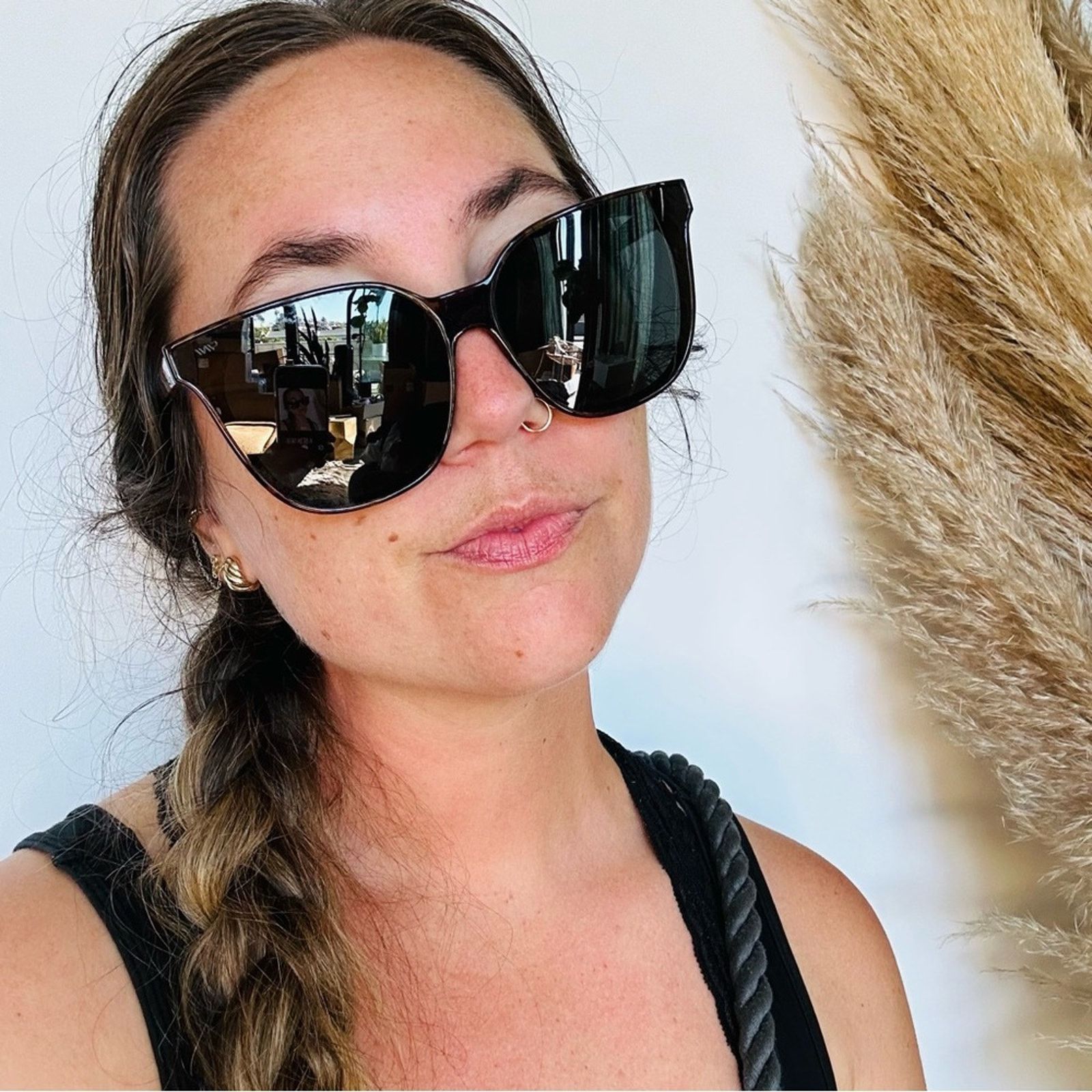 Nordstrom NEW Oversized Square Black Tortoiseshell Plastic Sunglasses Size ONE SIZE - 9 Thumbnail