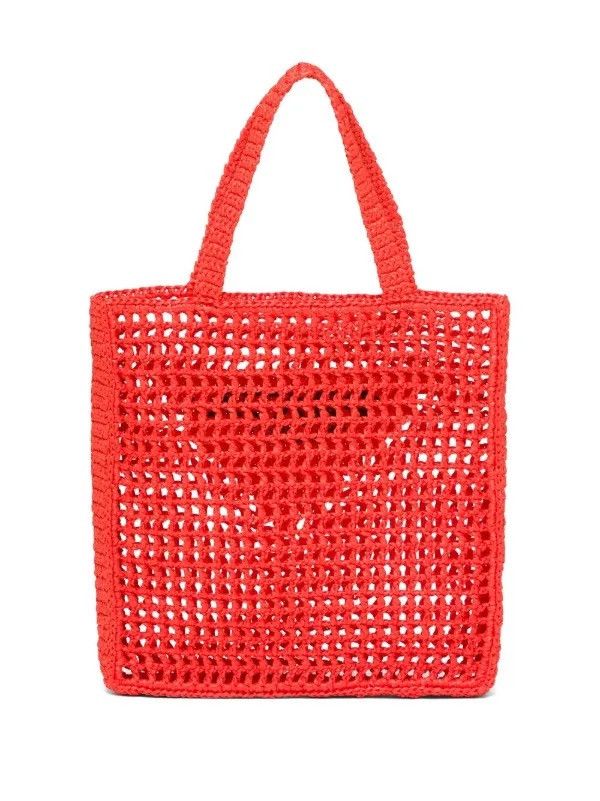Prada triangle-logo crochet raffia tote bag Size ONE SIZE - 2 Thumbnail
