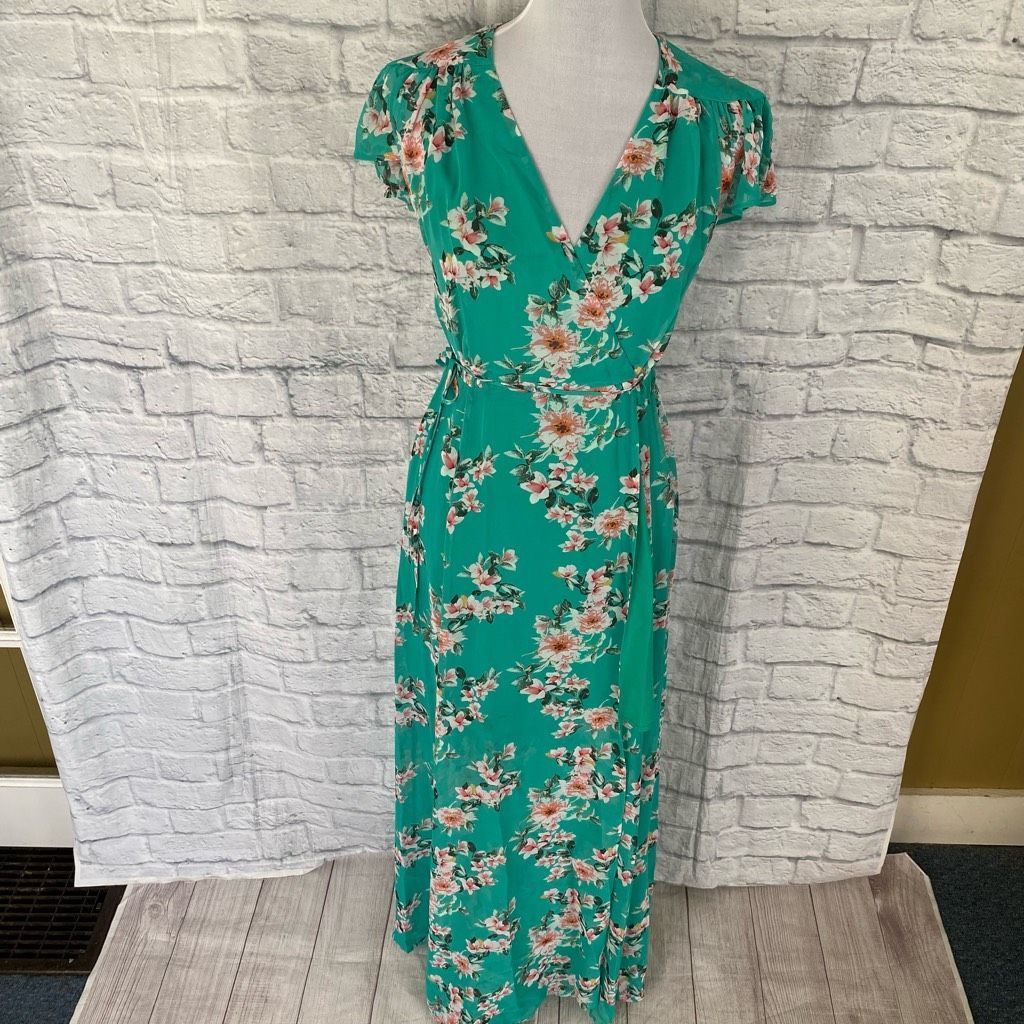 Other Eva Mendez women wrap maxi dress with side tie and floral print green Size XS / US 0-2 / IT 36-38 - 1 Thumbnail