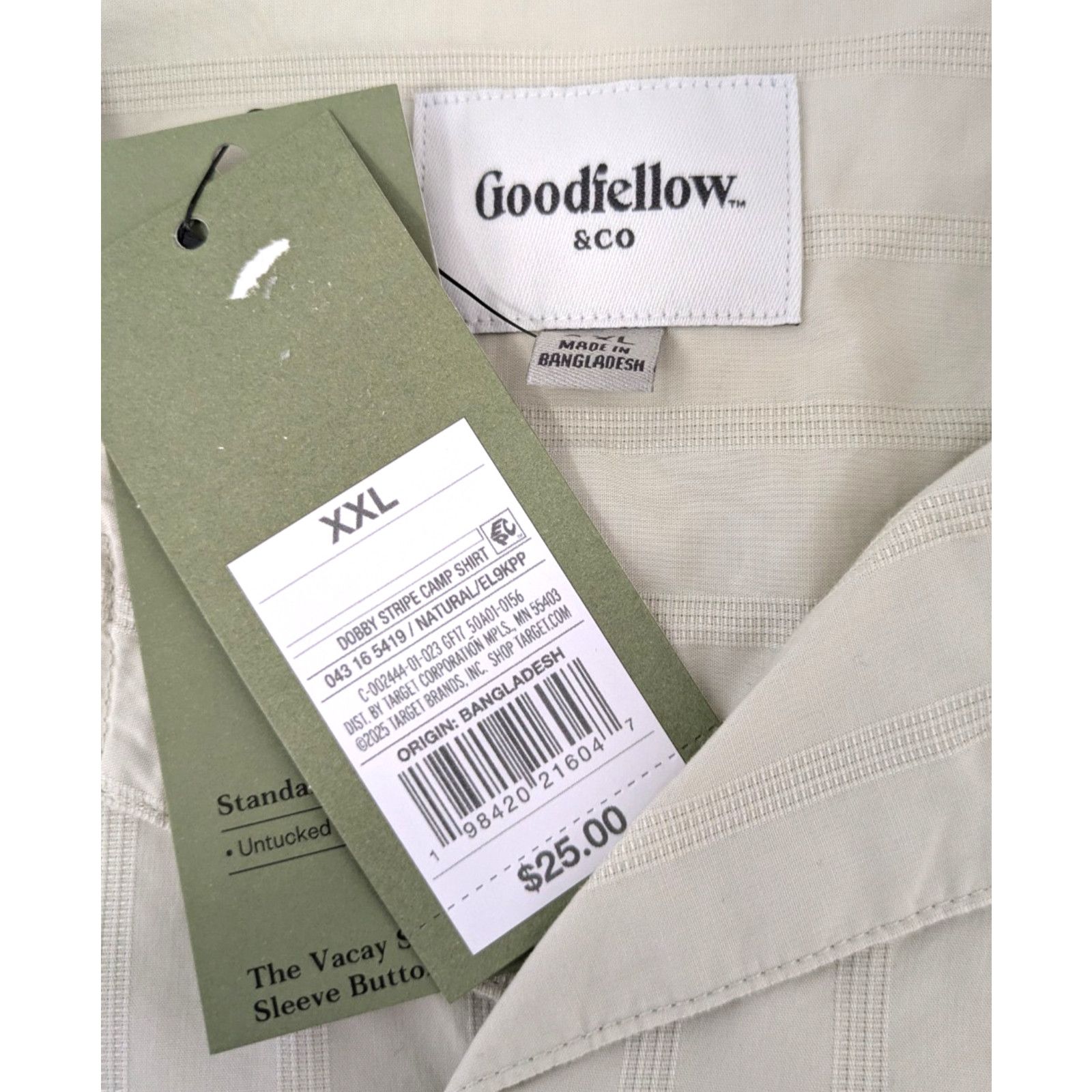 Target Basics Mens Short Sleeve Button Down Shirt XXL Cream Vacation Size US XXL / EU 58 / 5 - 4 Thumbnail