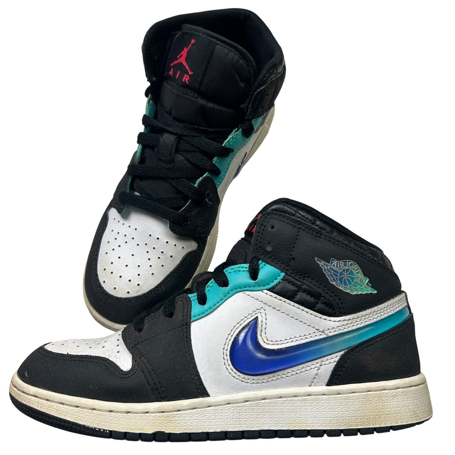 Jordan Brand × Nike Jordan 1 Mid SE Black White Hyper Jade (GS) - fQ8095-001 Size US 6 / EU 39 - 1 Thumbnail