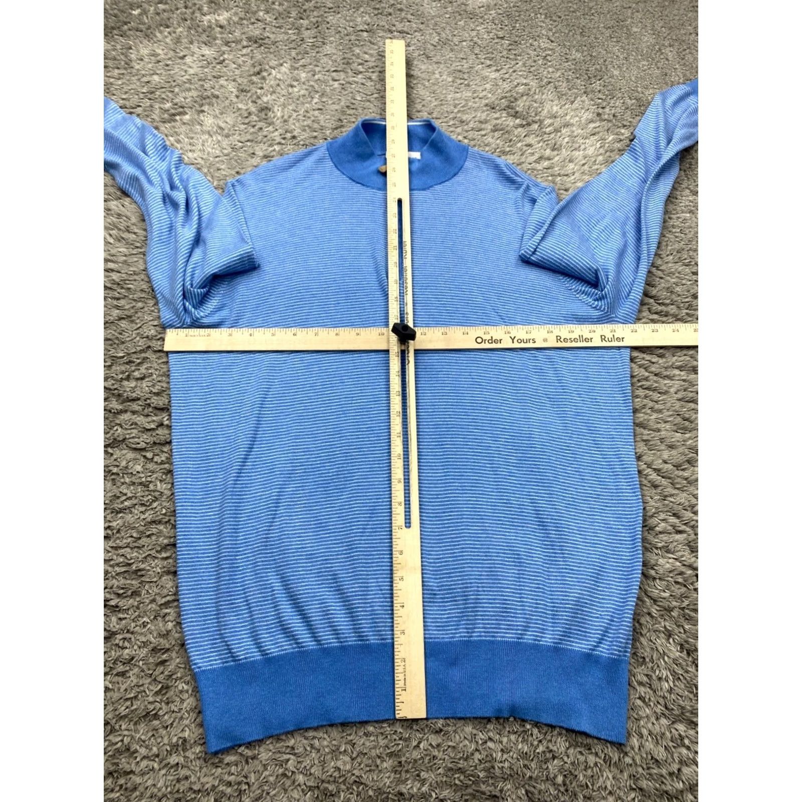 Peter Millar Peter Millar Sweater Mens Medium Blue Striped Silk Blend 1/4 Zip Pullover Size US M / EU 48-50 / 2 - 5 Thumbnail