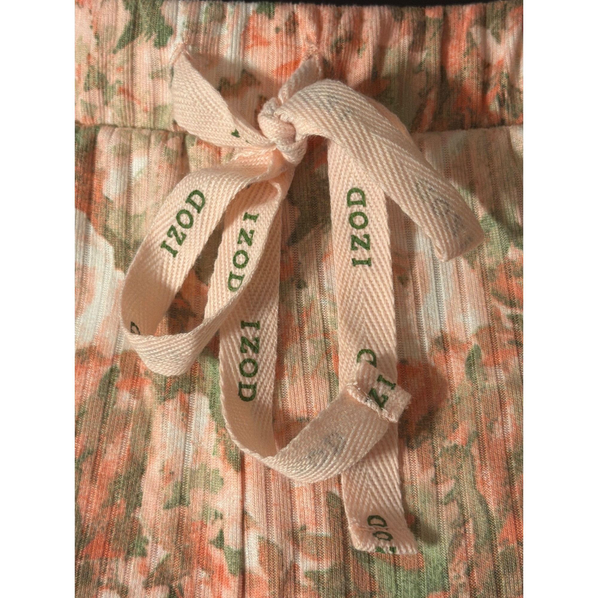 Izod Izod Floral Ribbed Knit Pajama Set Short Sleeve Top Drawstri Size ONE SIZE - 3 Thumbnail