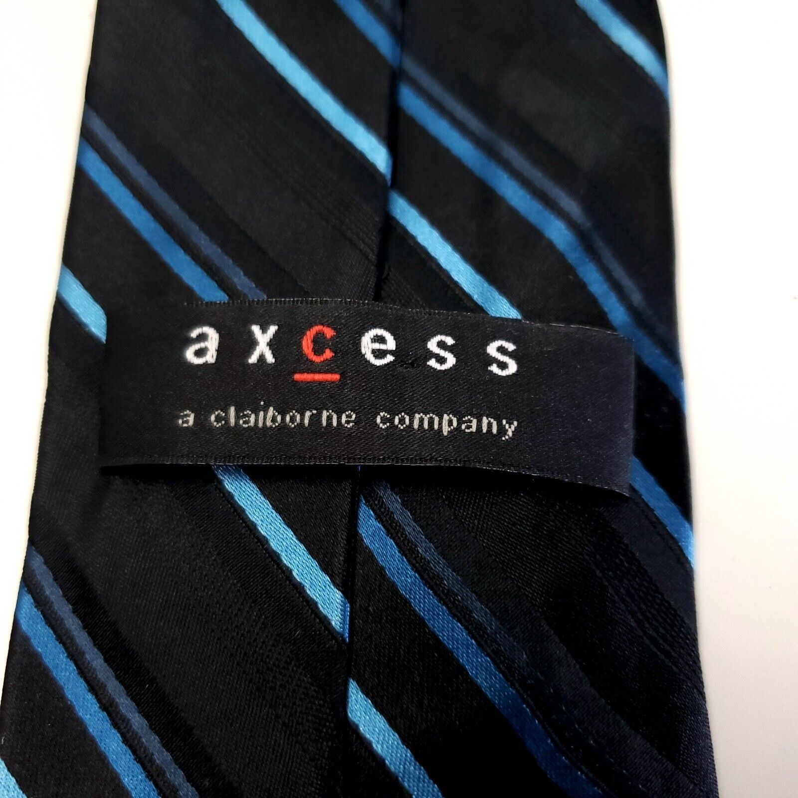 Liz Claiborne Axcess Claiborne Black Teal Striped Woven Silk Tie Size ONE SIZE - 3 Thumbnail