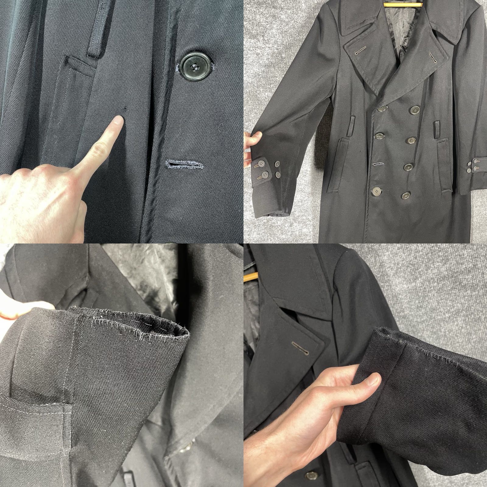 Vintage VINTAGE WWII 40s Gabardine Whipcord Trench Coat Mens 38 Black Wool Military USN Size US XXS / EU 40 - 8 Thumbnail