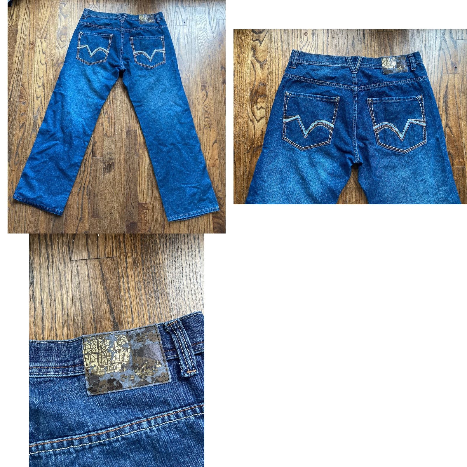 Denime VINTAGE 5ive Jungle Jeans Mens 38x32 Denim Blue Embroidered Hip Hop Wide-Leg Size US 38 / EU 54 - 8 Thumbnail