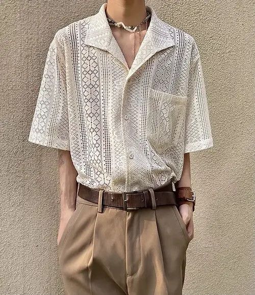 VIBE Korean fashion beige retro lace hollow button up shirt Size US XL / EU 56 / 4 - 7 Thumbnail