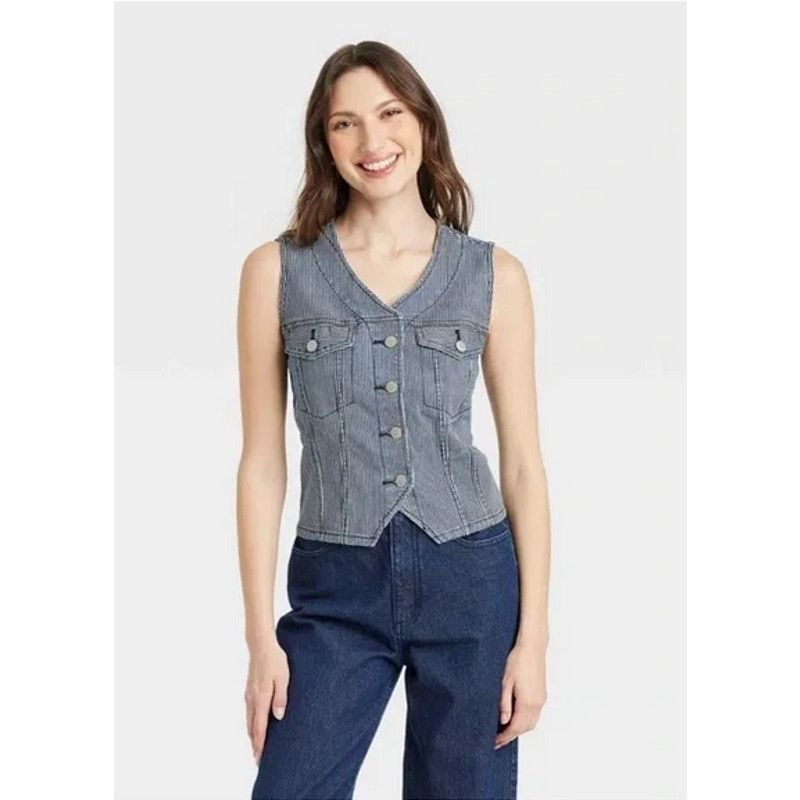 Other Universal Thread Striped Denim Vest Size L NWT Size L / US 10 / IT 46 - 1 Thumbnail