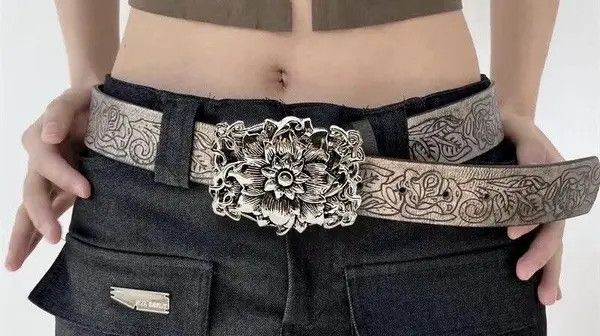 VIBE Retro Embossed Flower PU Leather Belt Size ONE SIZE - 1 Thumbnail