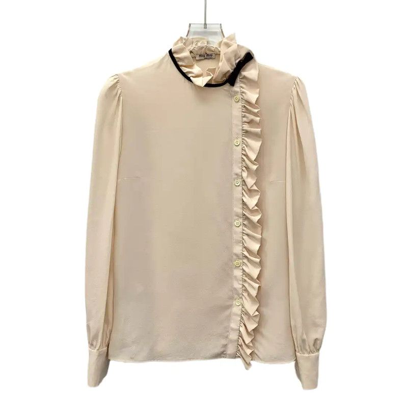 Miu Miu Miu Miu Women's Beige Silk Blouse 0089 Size S / US 4 / IT 40 - 1 Thumbnail