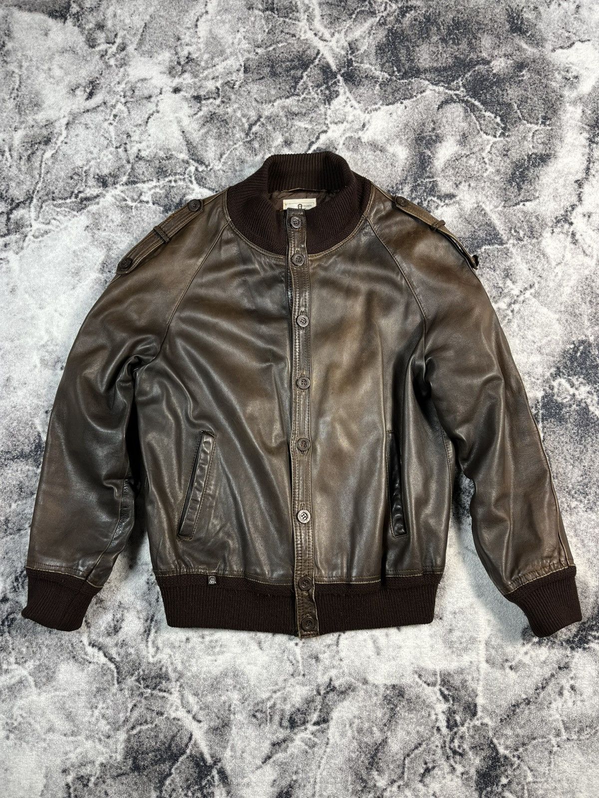 Leather Vintage Leather Bomber Jacket / Brown / Ribbed Trim / Men’s Size US L / EU 52-54 / 3 - 1 Thumbnail