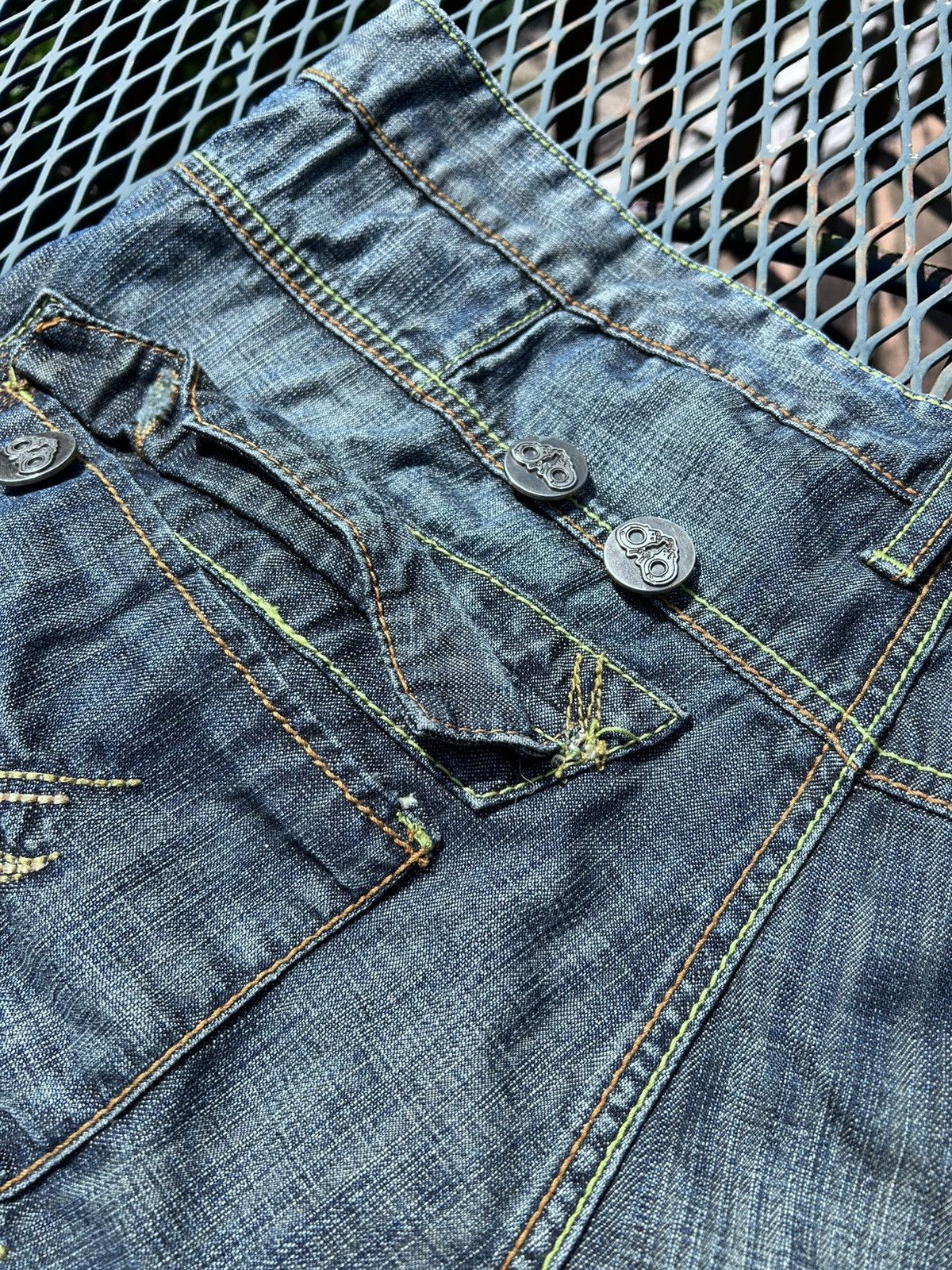 Japanese Brand Crazy rare y2k jorts embroidered RAW SELVEDGE DENIM Size US 44 / EU 60 - 4 Thumbnail