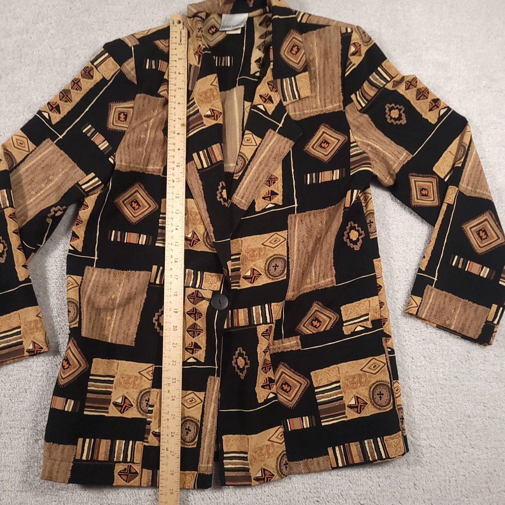 Vintage VINTAGE Fashion Bug Blazer Womens Small Black Tan Geometric Patchwork 90s Jacket Size S / US 4 / IT 40 - 6 Thumbnail