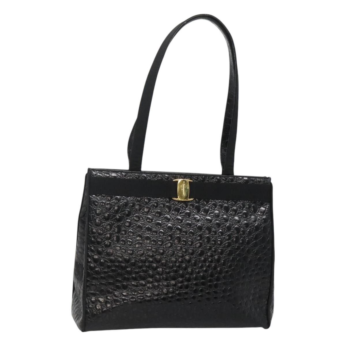 Salvatore Ferragamo Vintage Vara Bow Tote Lizard Embossed Leather