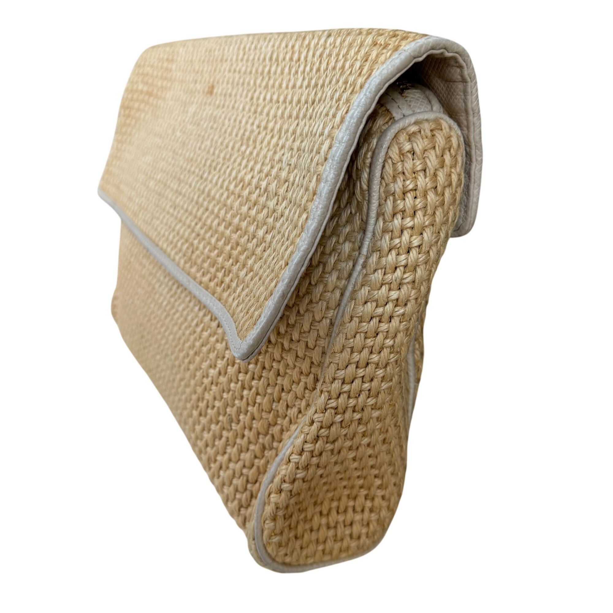 Bottega Veneta Bottega Veneta Vintage Woven Raffia Flap Clutch Bag Leather Size ONE SIZE - 13 Thumbnail