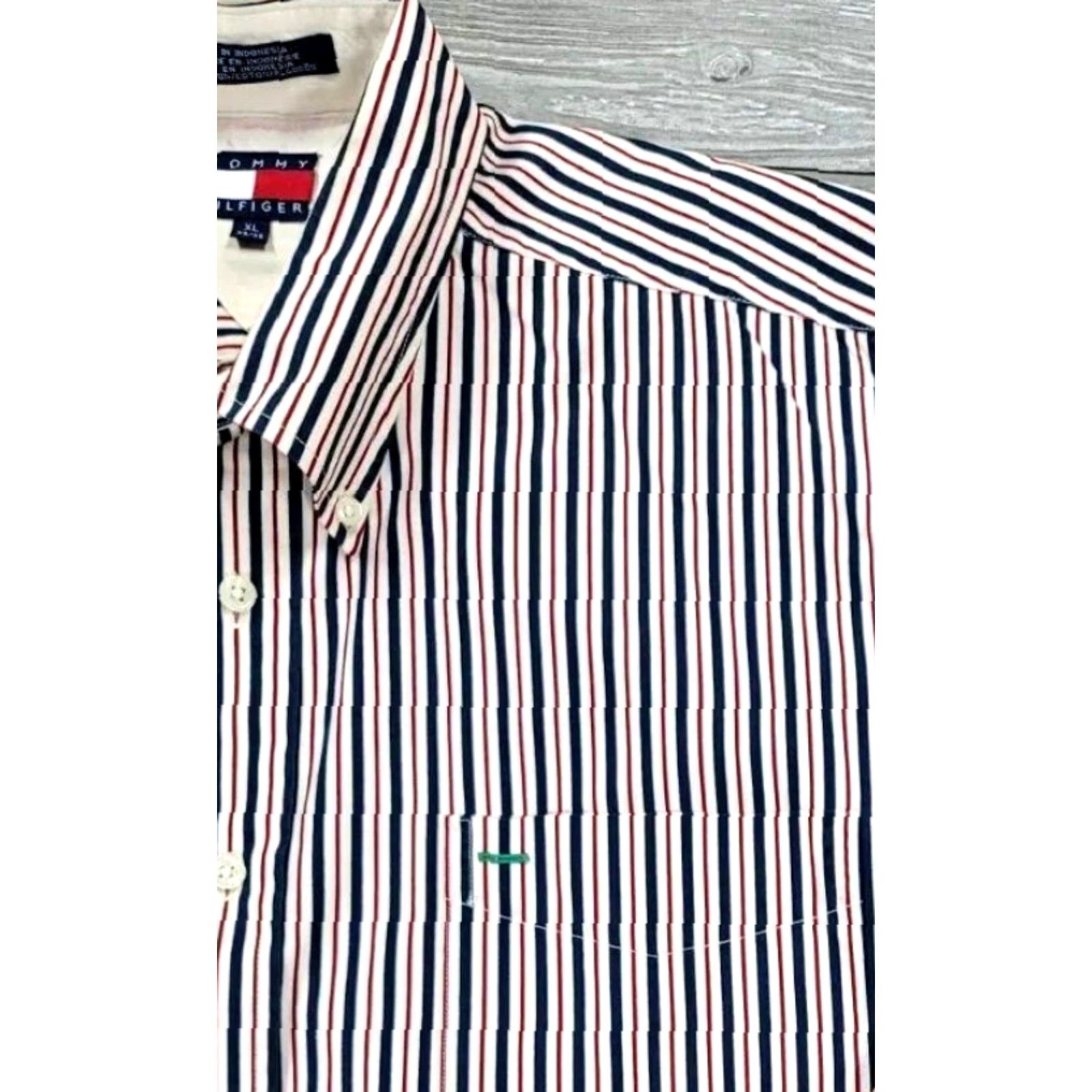 Tommy Hilfiger VINTAGE Tommy Hilfiger Striped Shirt Mens XL Red White Blue Logo Button-Down Long Sleeve 90s Classic Retro Party/Cocktail Men Size US XL / EU 56 / 4 - 4 Thumbnail