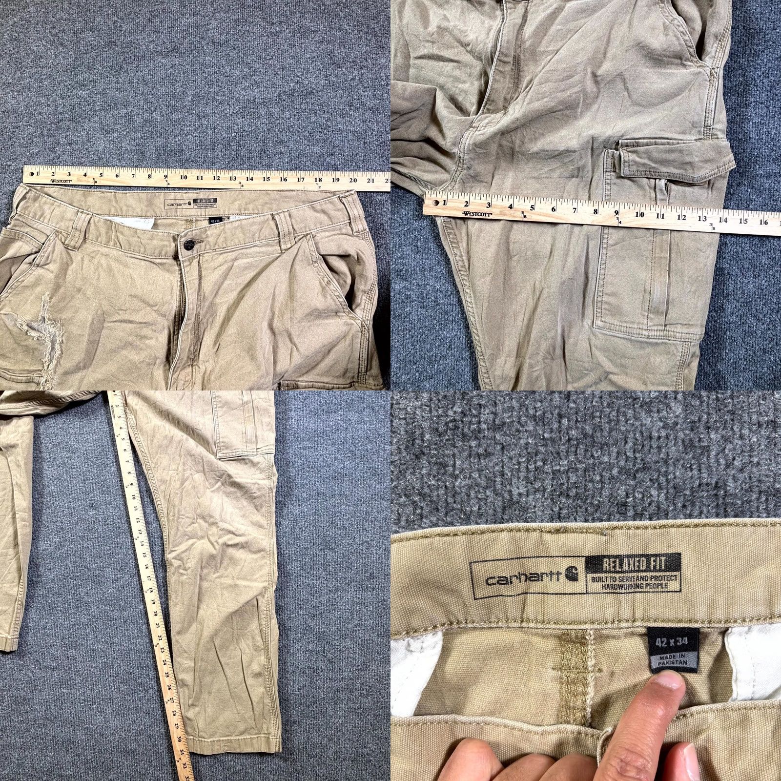 Carhartt Carhartt Mens 42x34 Beige Rigby Cargo Pants Relaxed Fit Straight Leg Workwear Size US 42 / EU 58 - 8 Thumbnail