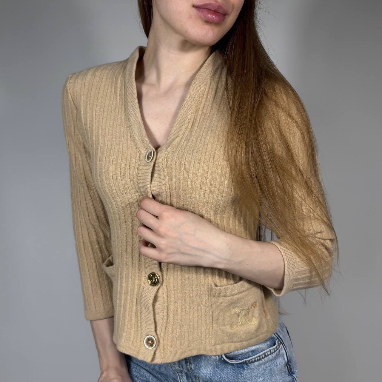 Celine Vintage 90s CELINE Paris Wool Cardigan Luxury Retro Style Size XS / US 0-2 / IT 36-38 - 3 Thumbnail