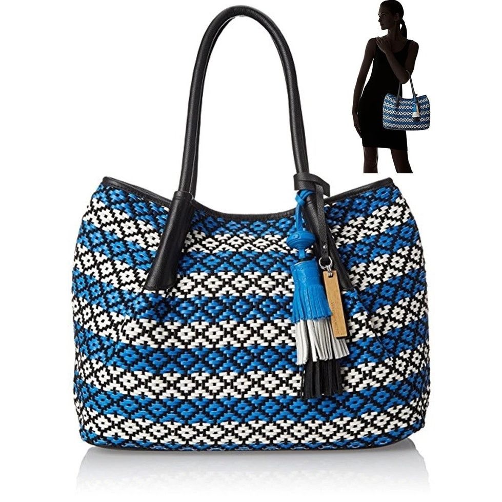 Vince Camuto Vince Camuto Harlo Leather Geometric Woven Travel Tote Bag Size ONE SIZE - 1 Thumbnail