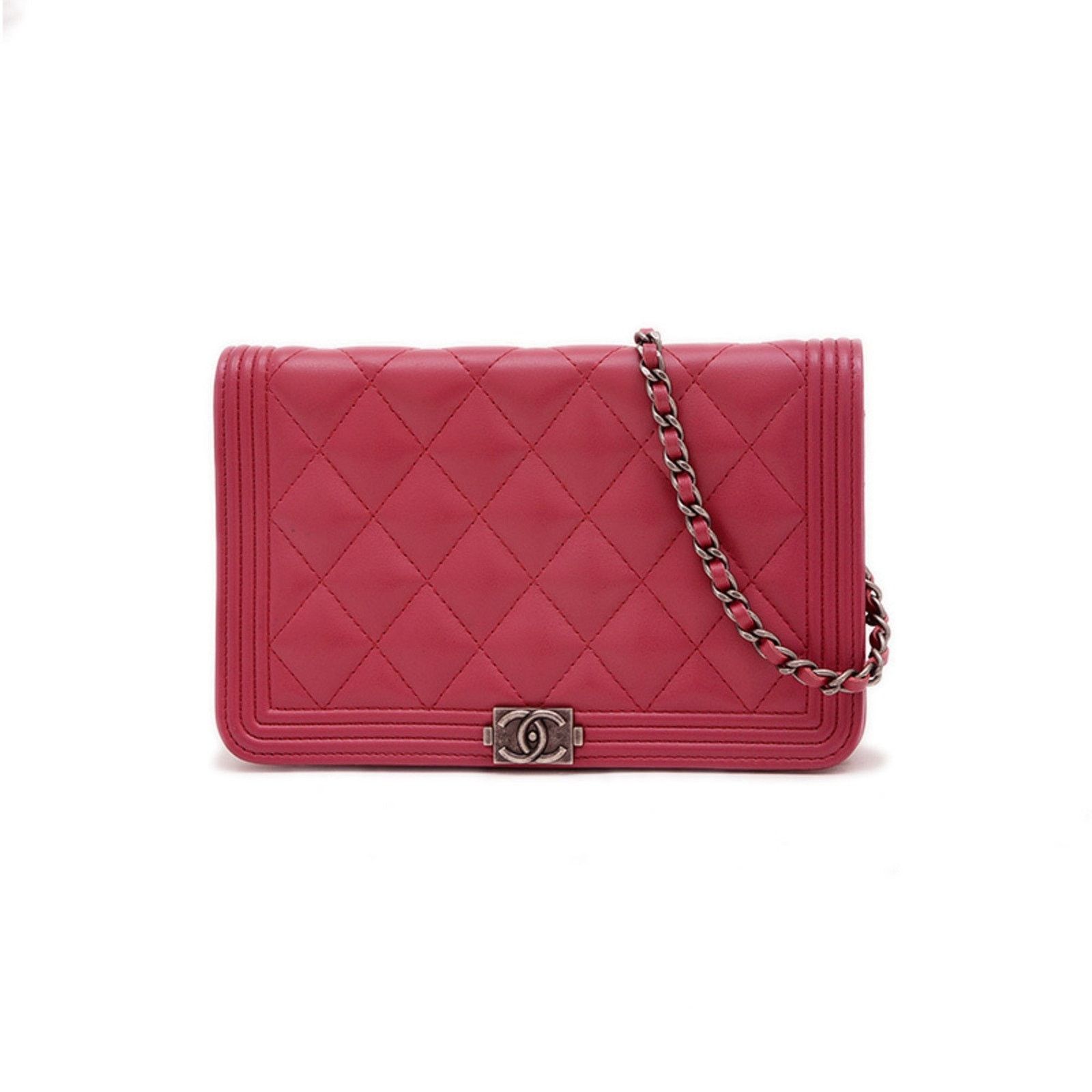 Chanel Pink Leather Wallet On Chain