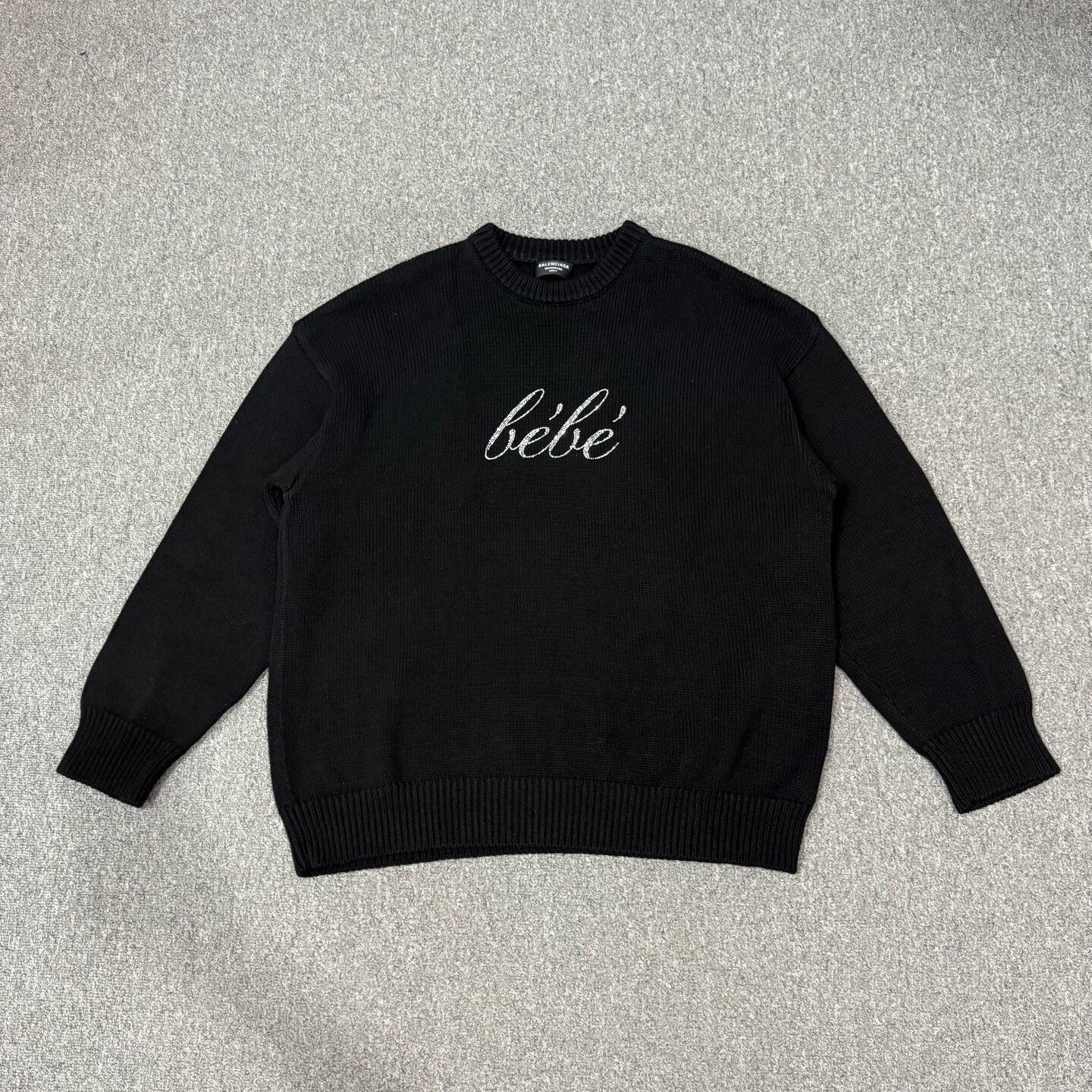 Balenciaga Balenciaga Black Letter Rhinestone Crewneck Knit Sweater Size L / US 10 / IT 46 - 1 Thumbnail