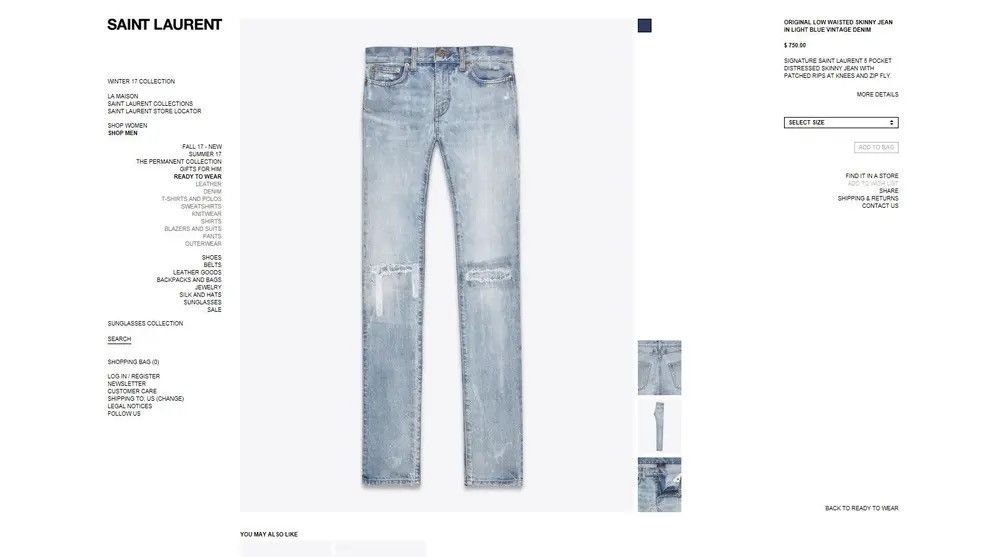 Saint Laurent Paris Saint Laurent Skinny Jean in Light Blue Vintage Denim SS’17 Size US 31 - 8 Thumbnail