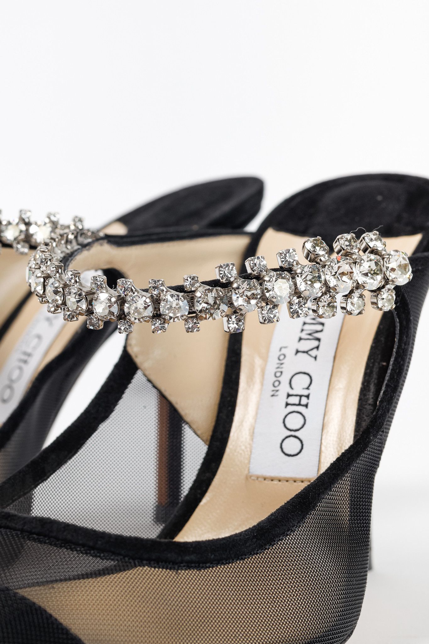 Jimmy Choo Jimmy Choo Bing 100 Mesh & Suede Crystal-Embellished Mules Size US 8 / IT 38 - 7 Thumbnail