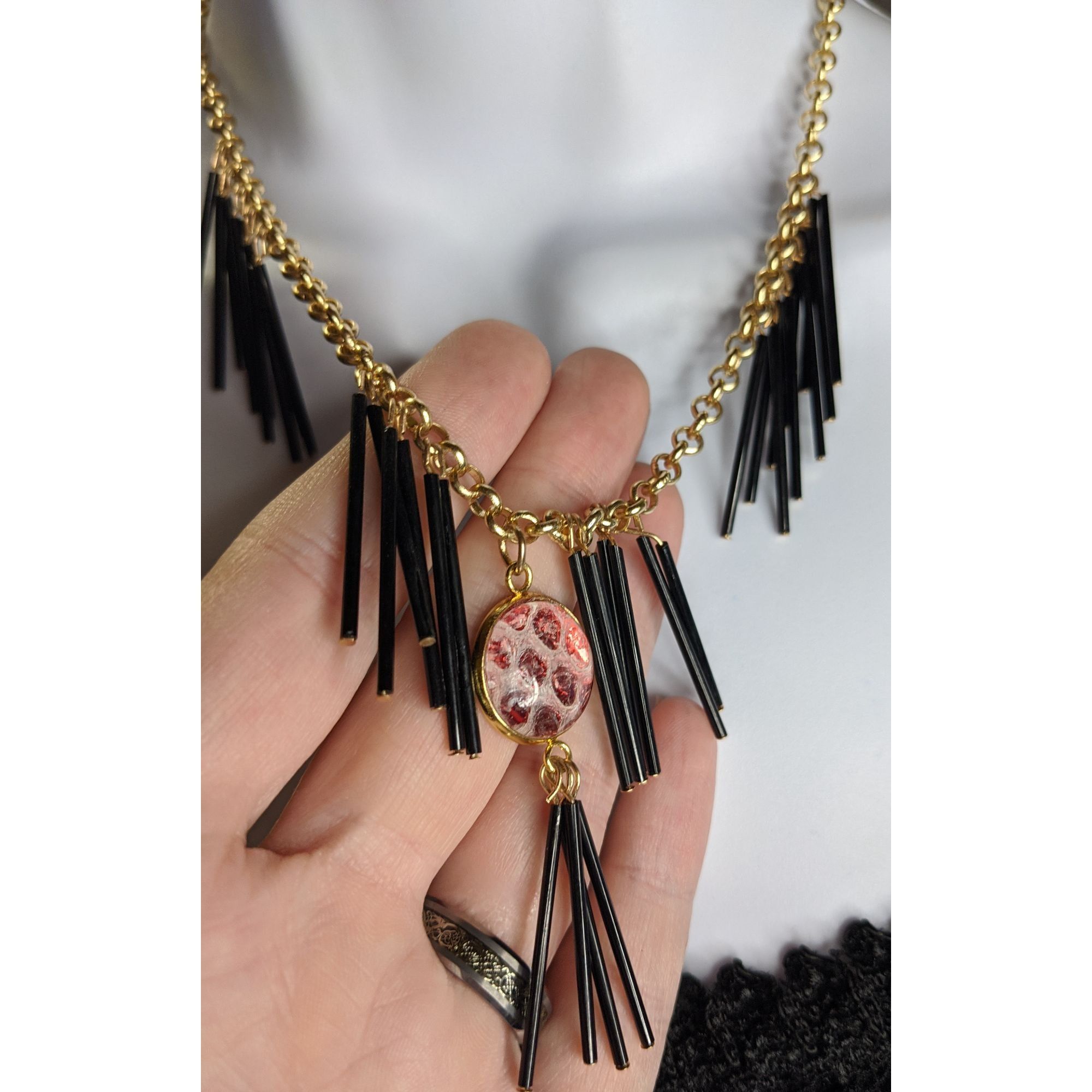 Other Whimsical Fantasy Dragon Scale Necklace With Spikey Fringe Size ONE SIZE - 8 Thumbnail