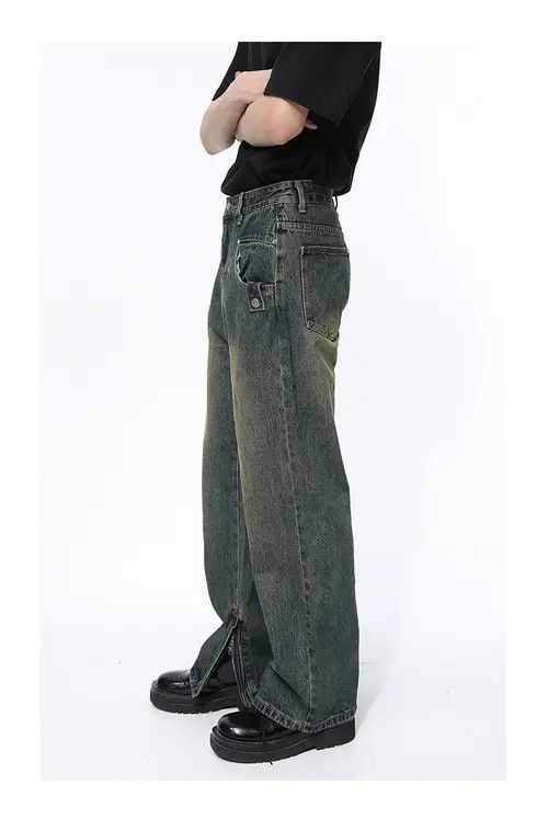 Other Blue Washed Distressed Zipper Jeans Size US 33 - 6 Thumbnail