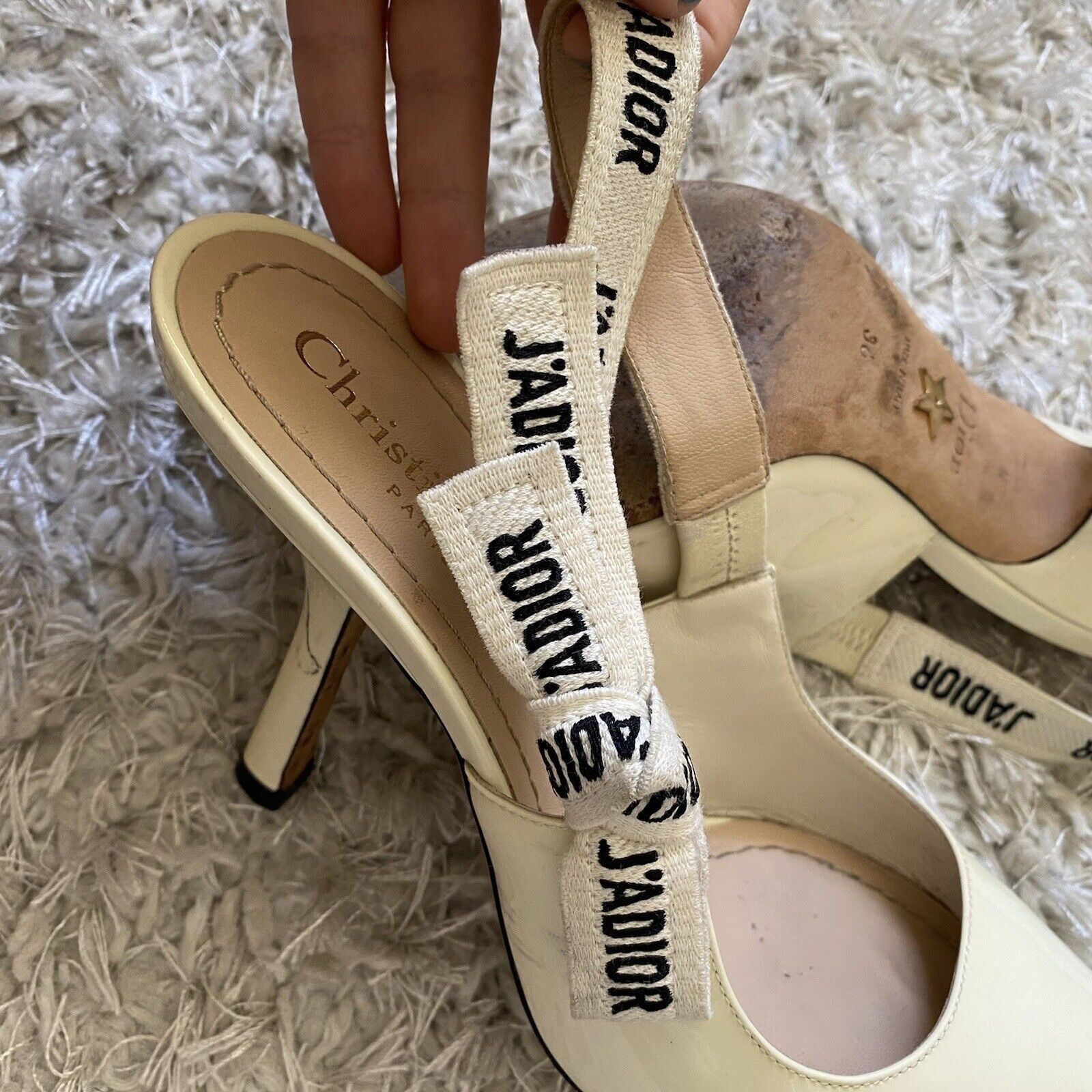 Dior Christian Dior Womens White J'adior Patent Leather Slingback Size US 6 / IT 36 - 11 Thumbnail