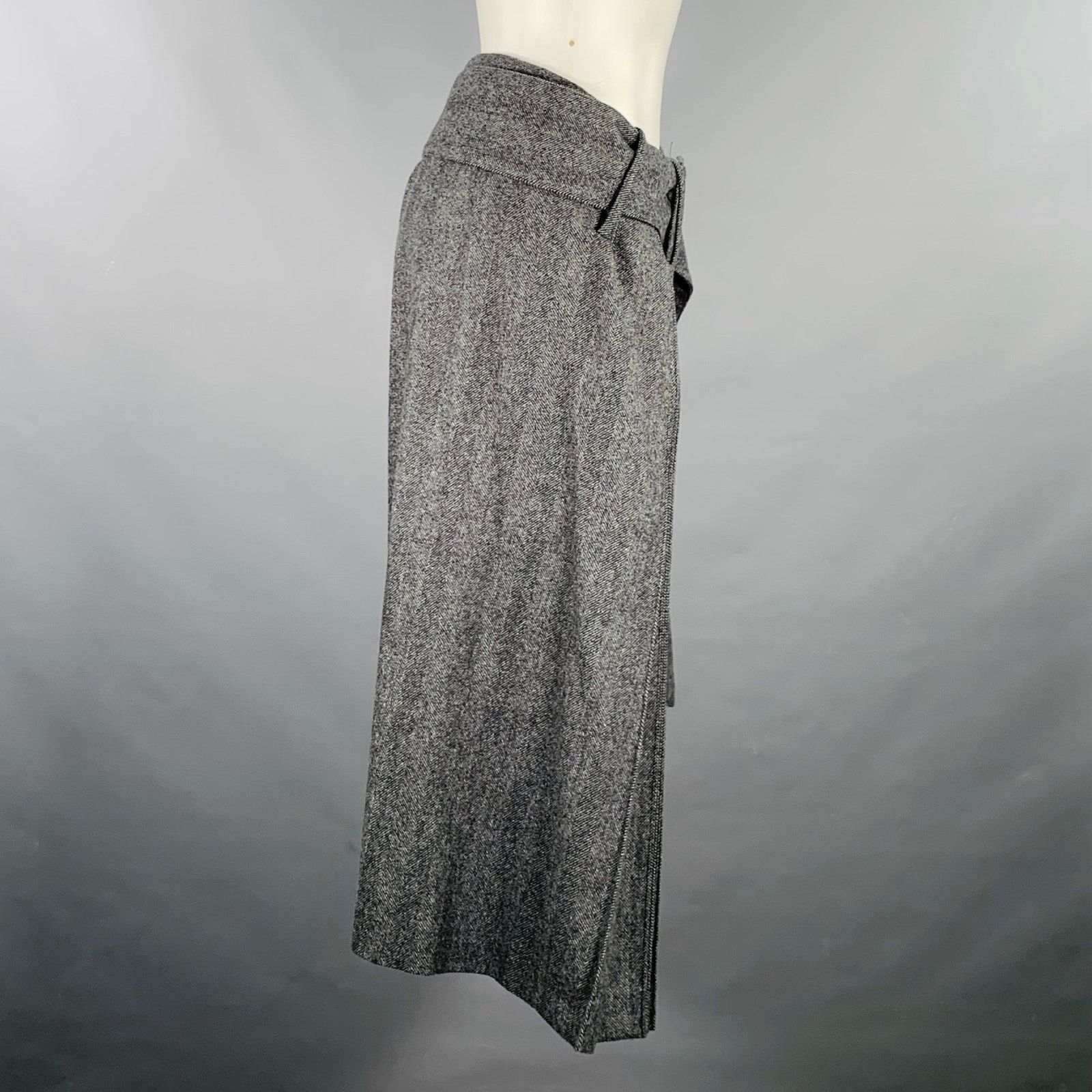 rokh ROKH Size 4 Grey Wool Herringbone Belted A-Line Skirt Size 27" / US 4 / IT 40 - 2 Thumbnail