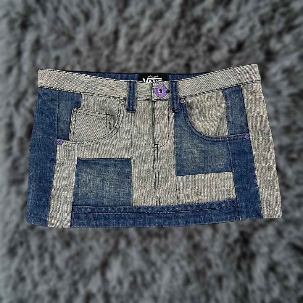 Vans Vans Denim Skirt Womens 7 Colorblock Patched Skate Stretch Mini Button Pocket Size 28" / US 6 / IT 42 - 1 Thumbnail