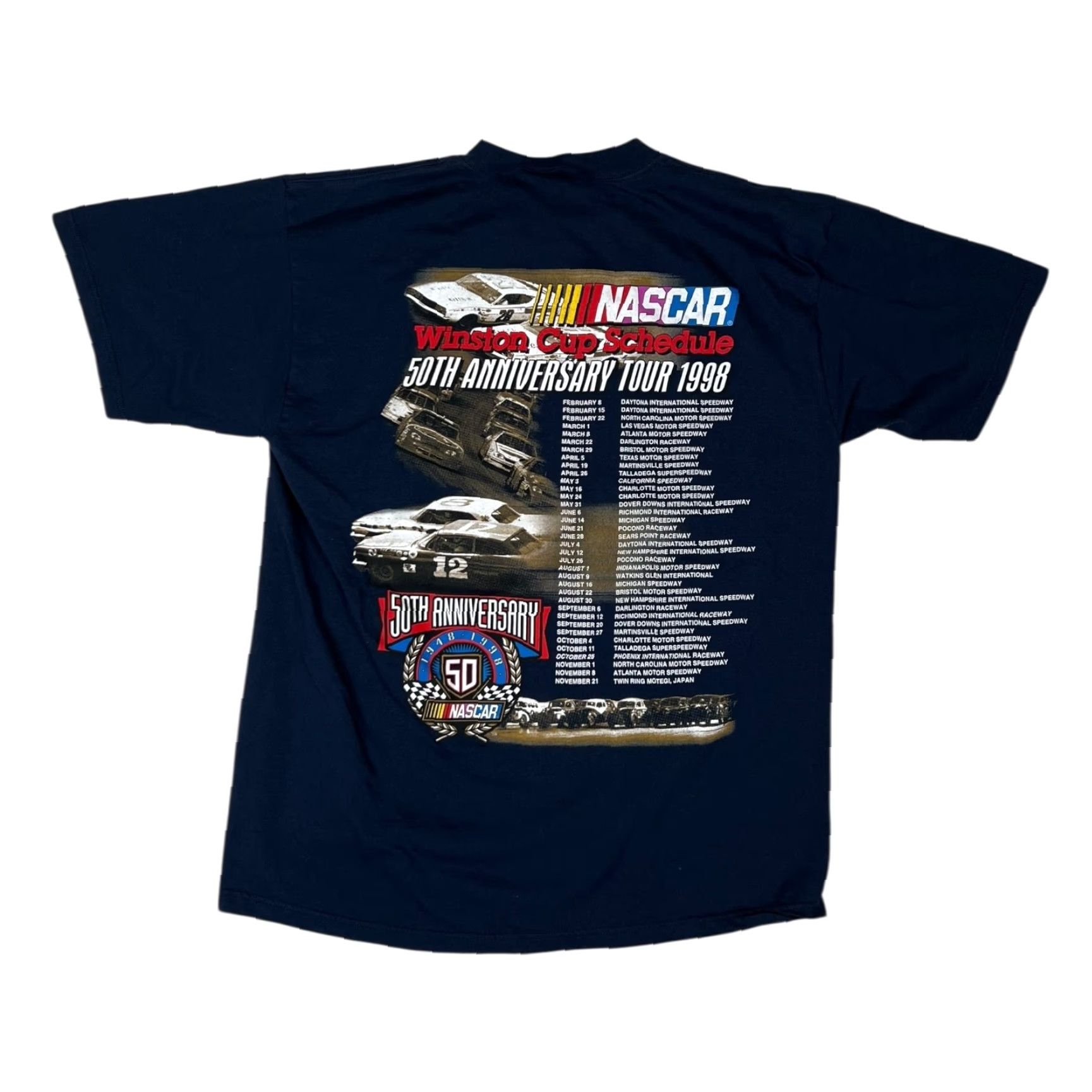 Tultex VINTAGE NASCAR 50th Anniversary Tour 1998 T-Shirt XL Blue Short Sleeve Crew Neck Double-Sided Mens 90s Car Graphic Print Tultex Shirt Size US XL / EU 56 / 4 - 3 Thumbnail
