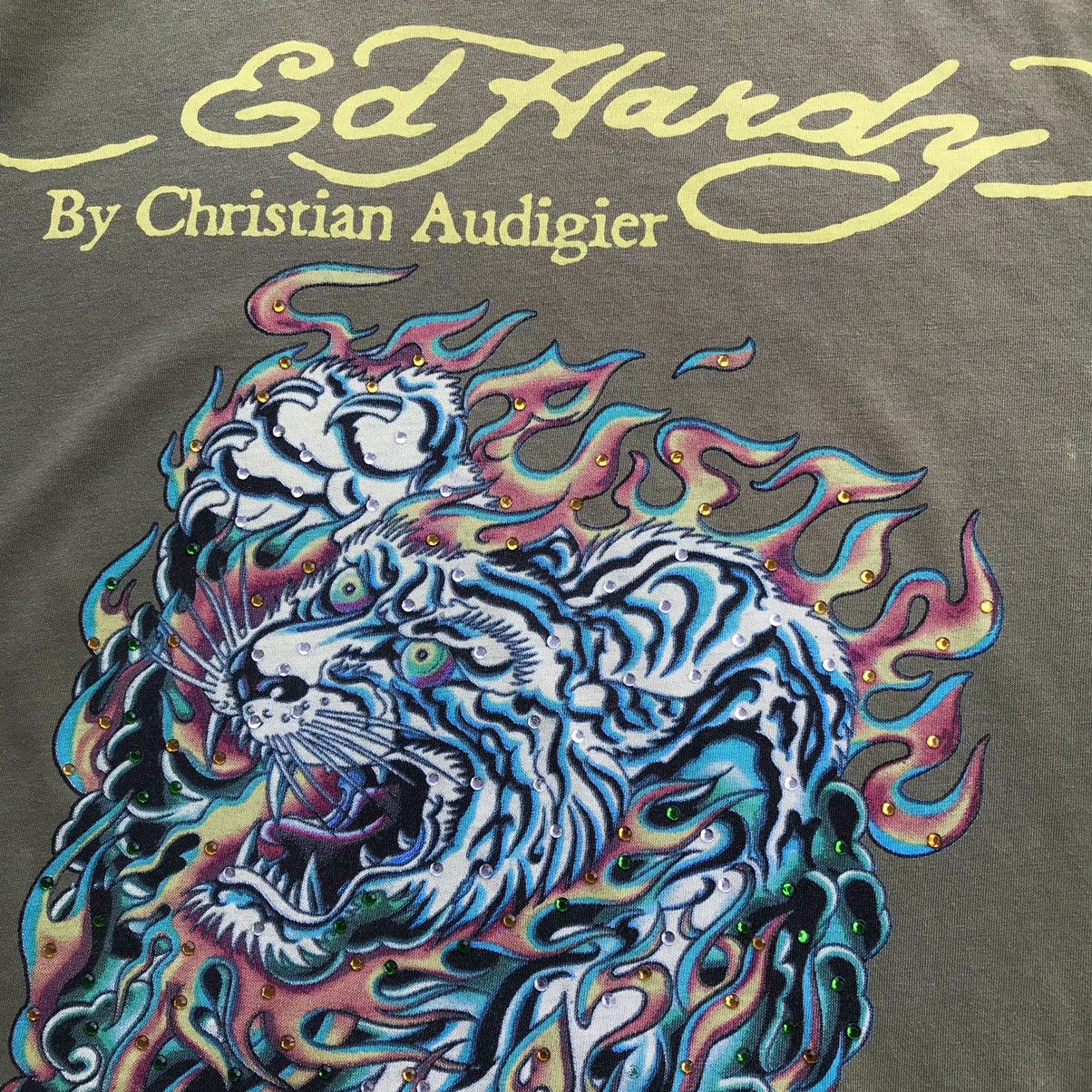 Ed Hardy Vintage 90's Ed Hardy " White Tiger Flame Icing " T-Shirt Size US L / EU 52-54 / 3 - 7 Thumbnail