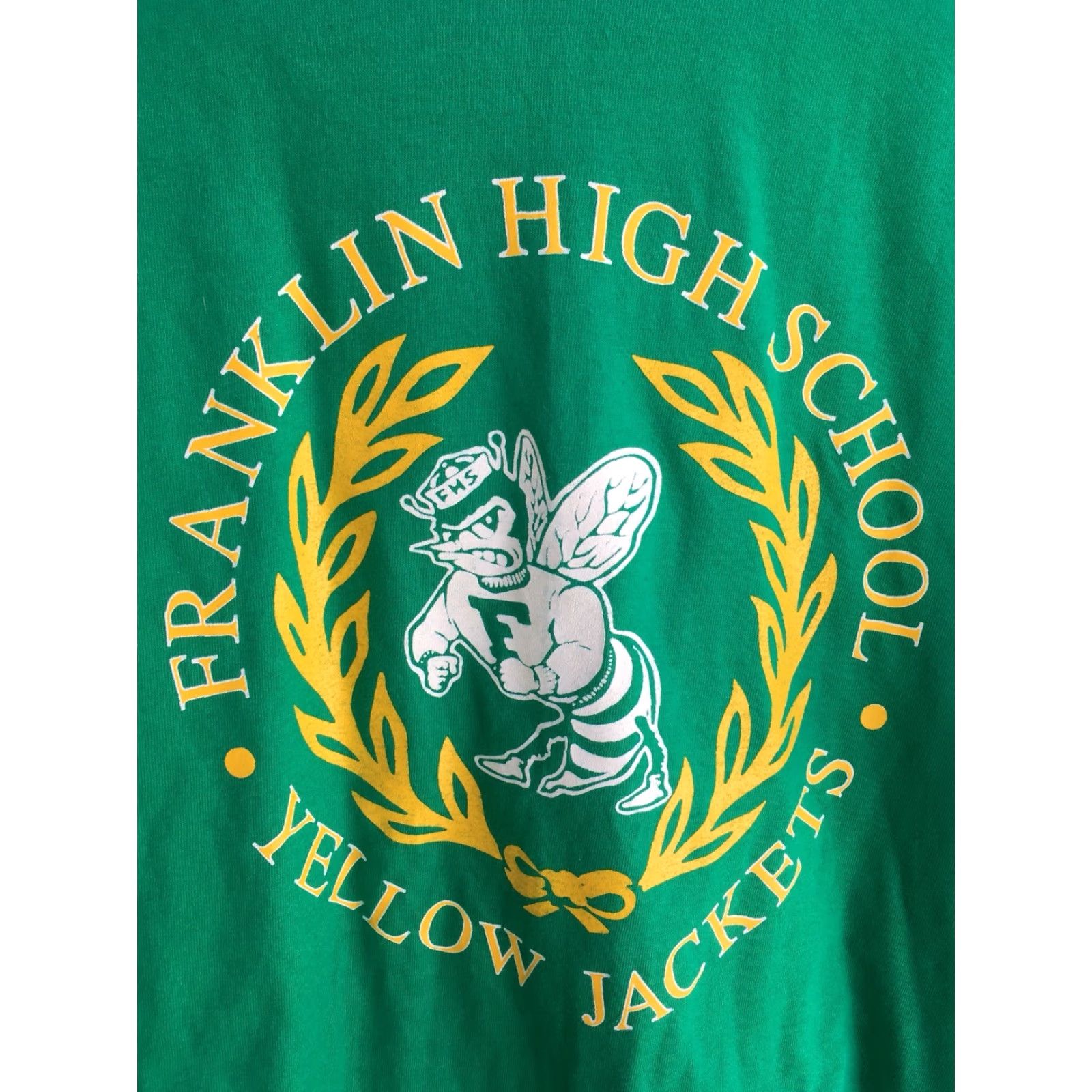Hanes VINTAGE Franklin High School Yellow Jackets T-Shirt Green XL Hanes BEEFY-T 80s 90s Mens Shirt Graphic Tee Chicago? Size US XL / EU 56 / 4 - 3 Thumbnail
