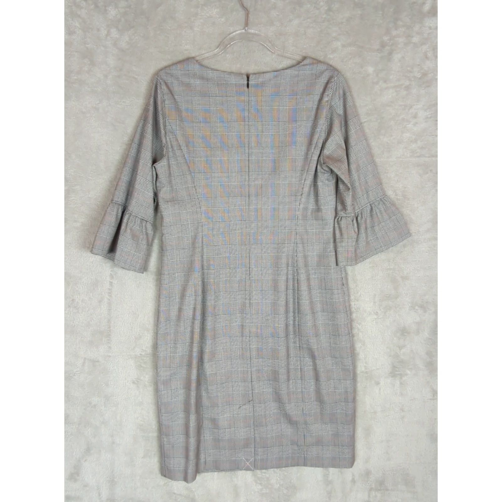 Talbots Talbots Glen Plaid Sheath Dress 10 Black Multi Bell Sleeve Knee Length Crew Neck Zipper Tweed Polyester Size L / US 10 / IT 46 - 2 Thumbnail