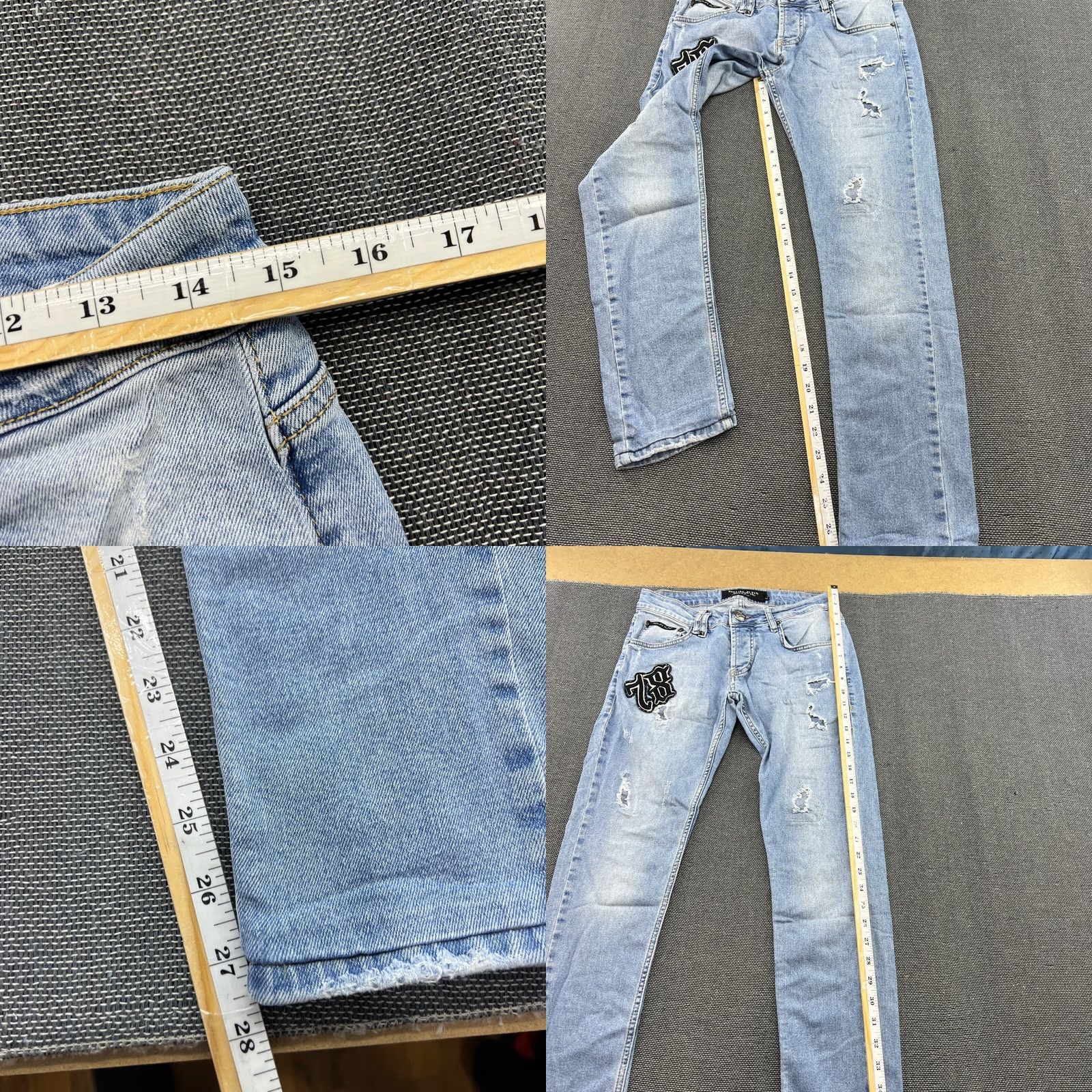 Philipp Plein Philipp Plein Jeans Mens W30 L28 Distressed Ripped Denim Blue Illegal Fight Club Straight 30 Blue Mens Jeans Size US 30 / EU 46 - 9 Thumbnail