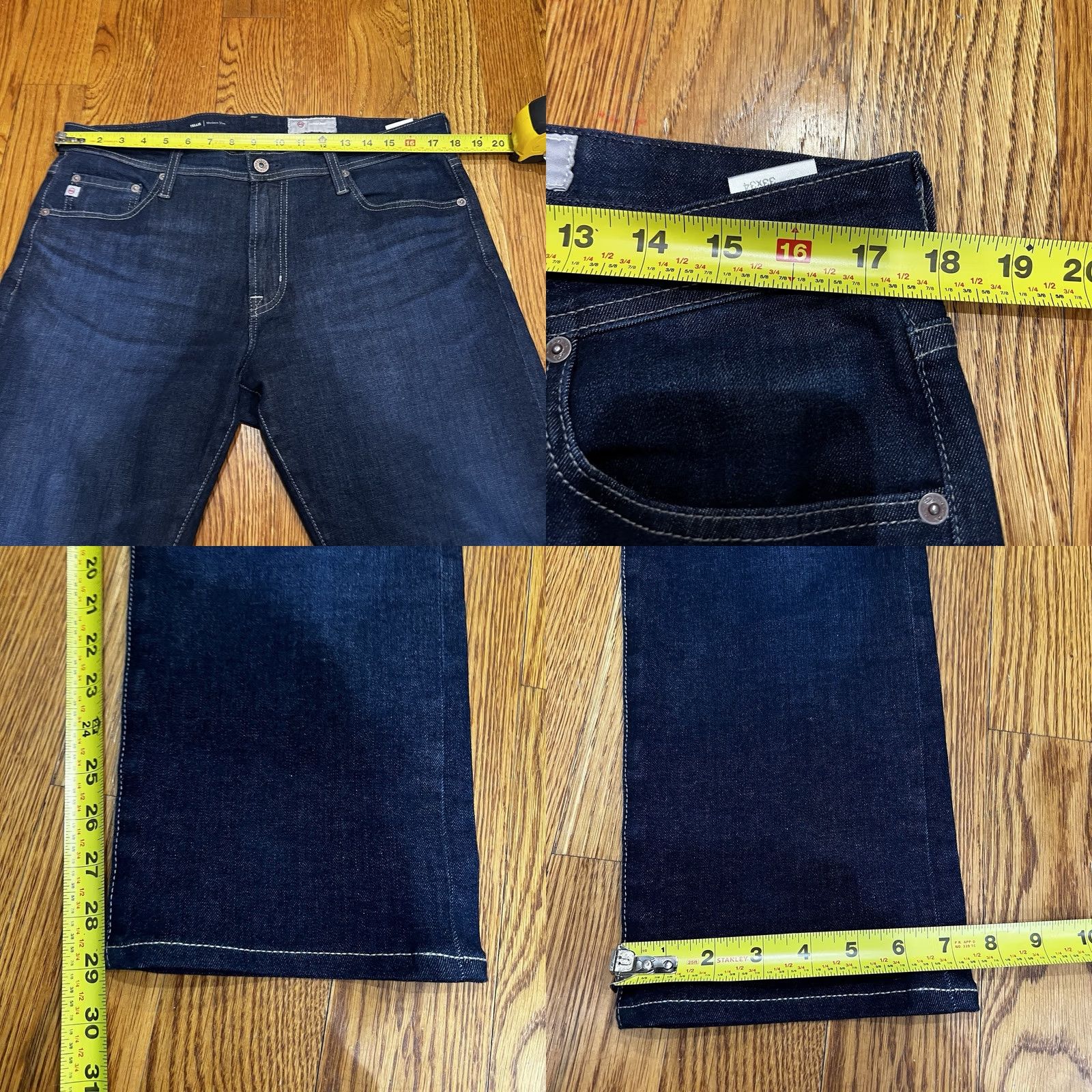 Vintage AG Tellis Jeans Slim Mens 33x30 Blue Denim 5-Pocket Stretch Modern City USA Regular Three Size US 33 - 9 Thumbnail