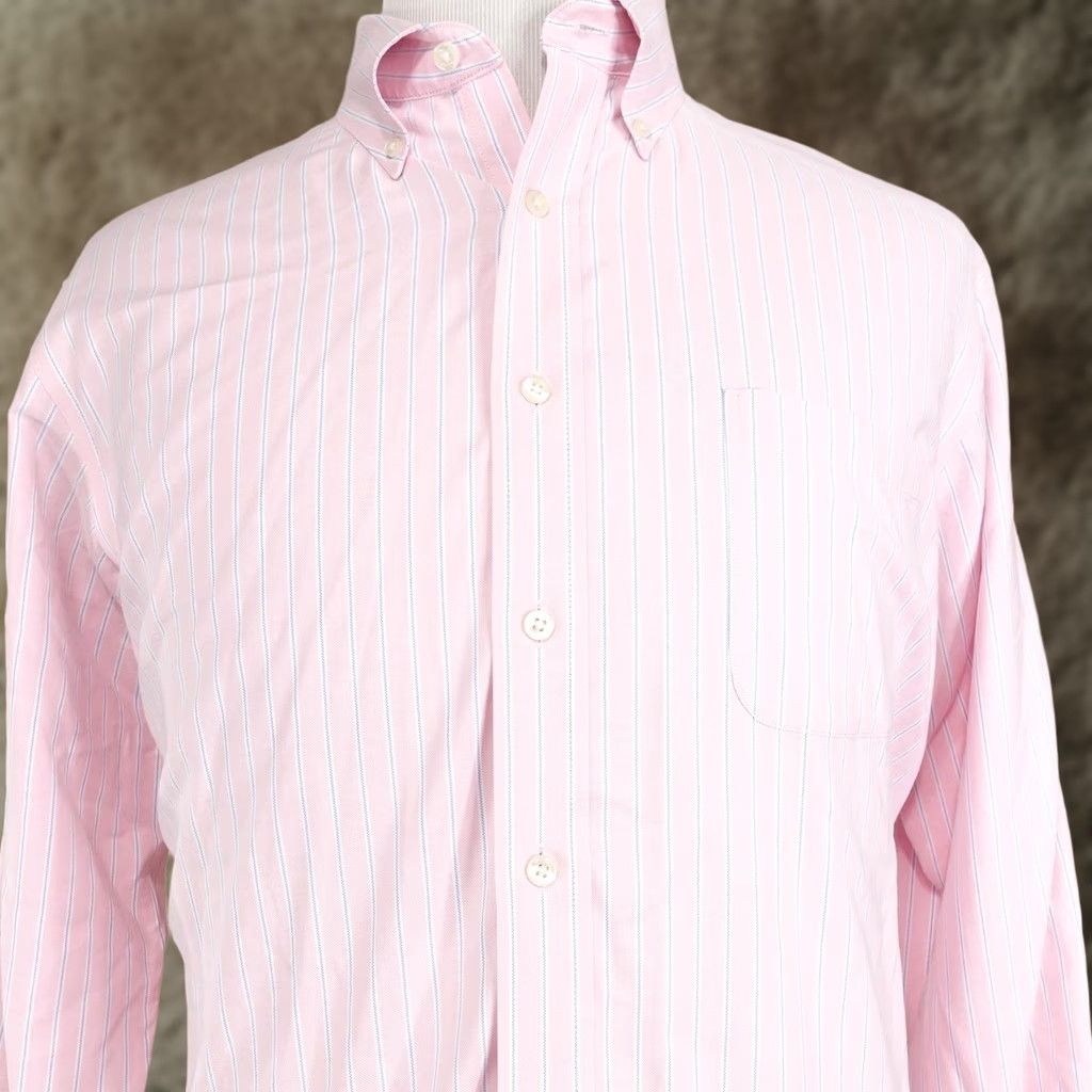 Lands' End Lands' End Dress Shirt Pink Striped 16 37 Tall Supima No Iron Oxford Button-Down Classic Fit Men XS-XL? Size 42R - 1 Thumbnail
