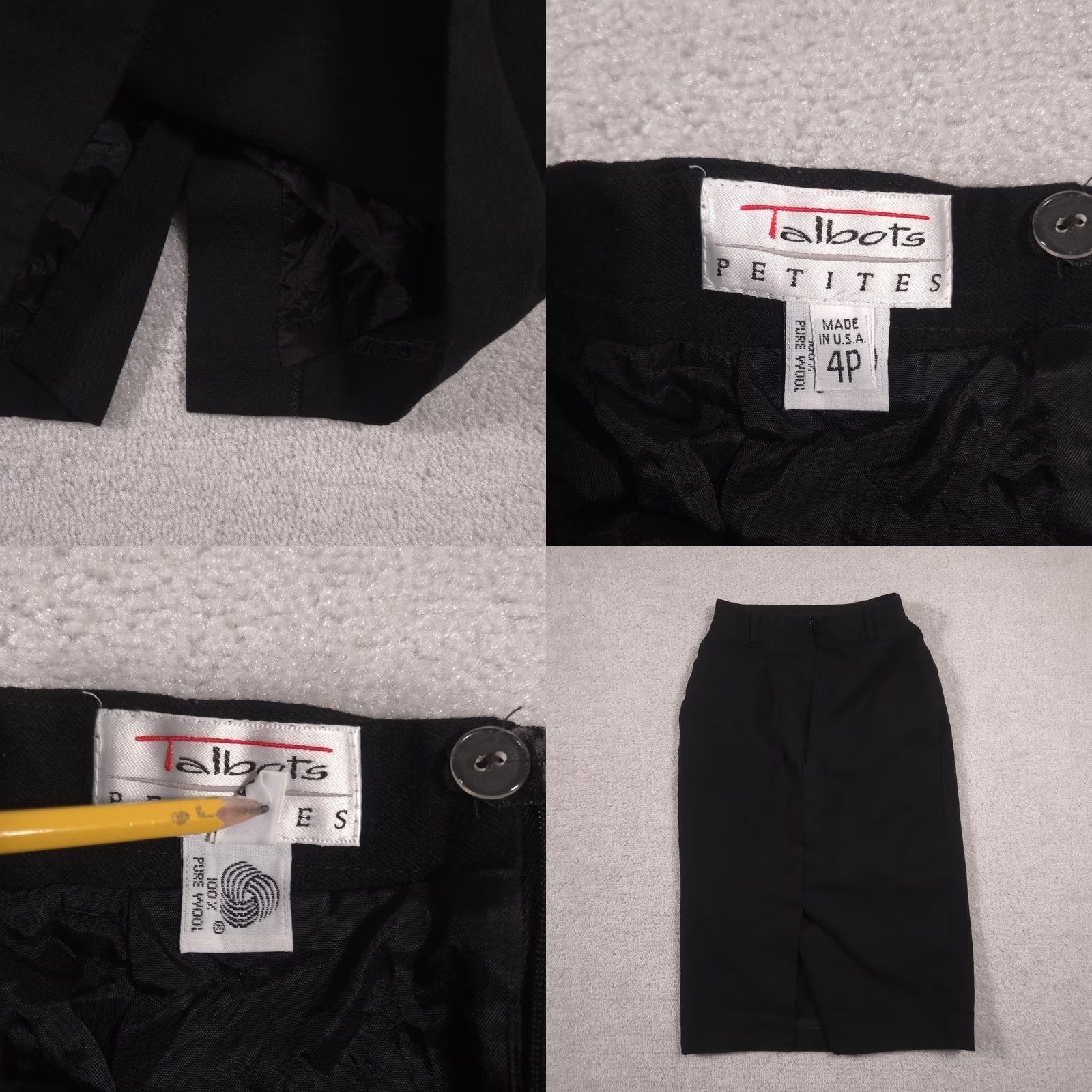 Talbots VINTAGE Talbots Skirt Womens 4P Black Wool Pencil Lined Career Made USA 90s Size 27" / US 4 / IT 40 - 8 Thumbnail