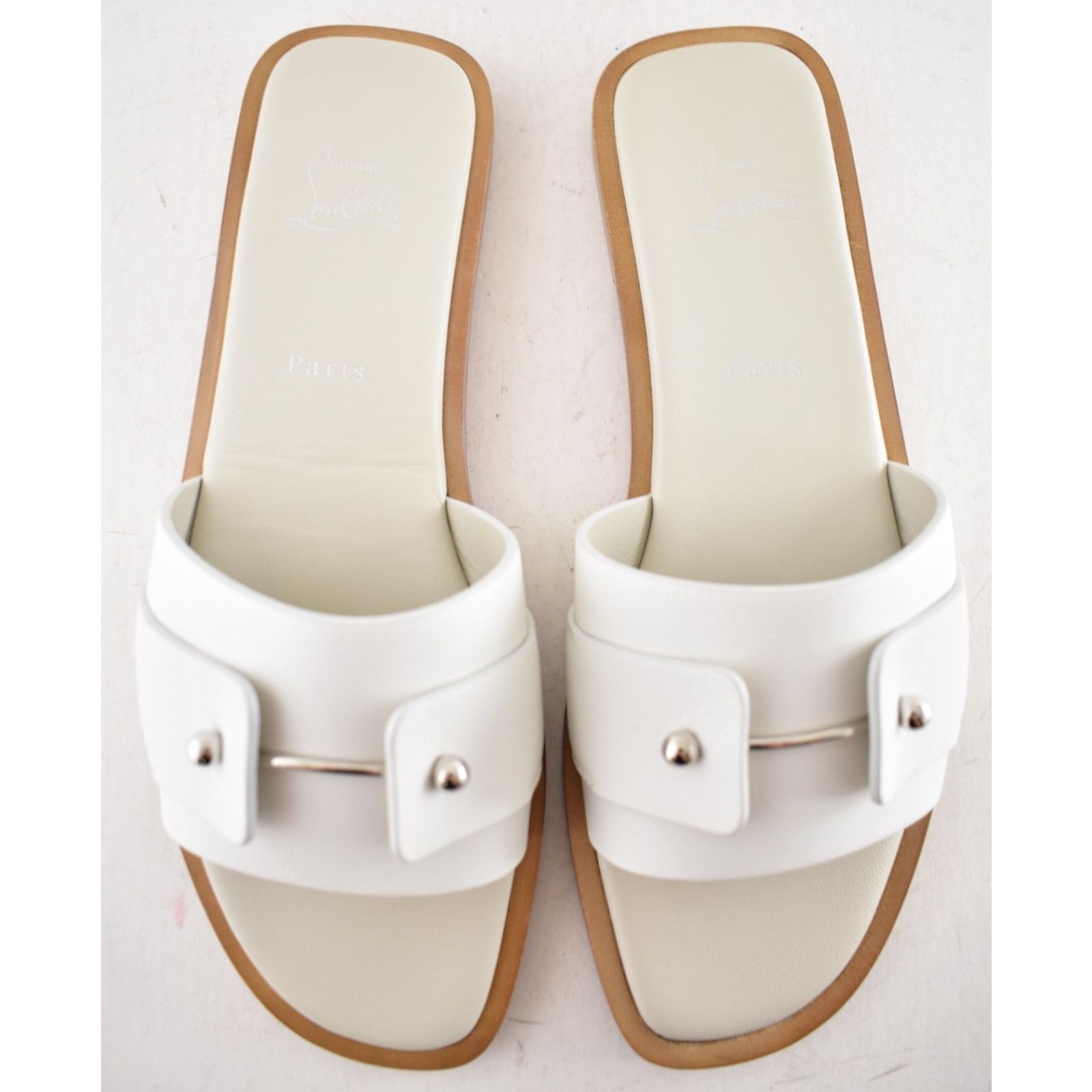 Christian Louboutin Christian Louboutin Chambelimule White Calf Leather Slide 36 Size US 6 / IT 36 - 11 Thumbnail