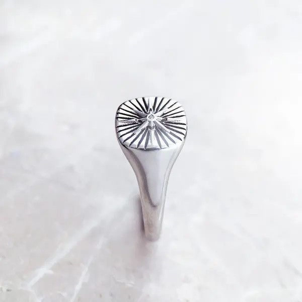 Jewelry SIZE 8 Sterling Silver Signet Ring Vintage Star Fine Size ONE SIZE - 4 Thumbnail