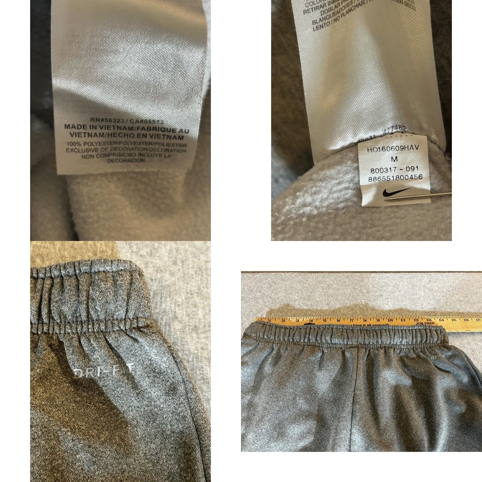 Nike Nike Dri-FIT Mens Pants M Gray Fleece Jogger Athletic Training Wide 28in Inseam Adjustable Waist CD Size US 31 - 8 Thumbnail