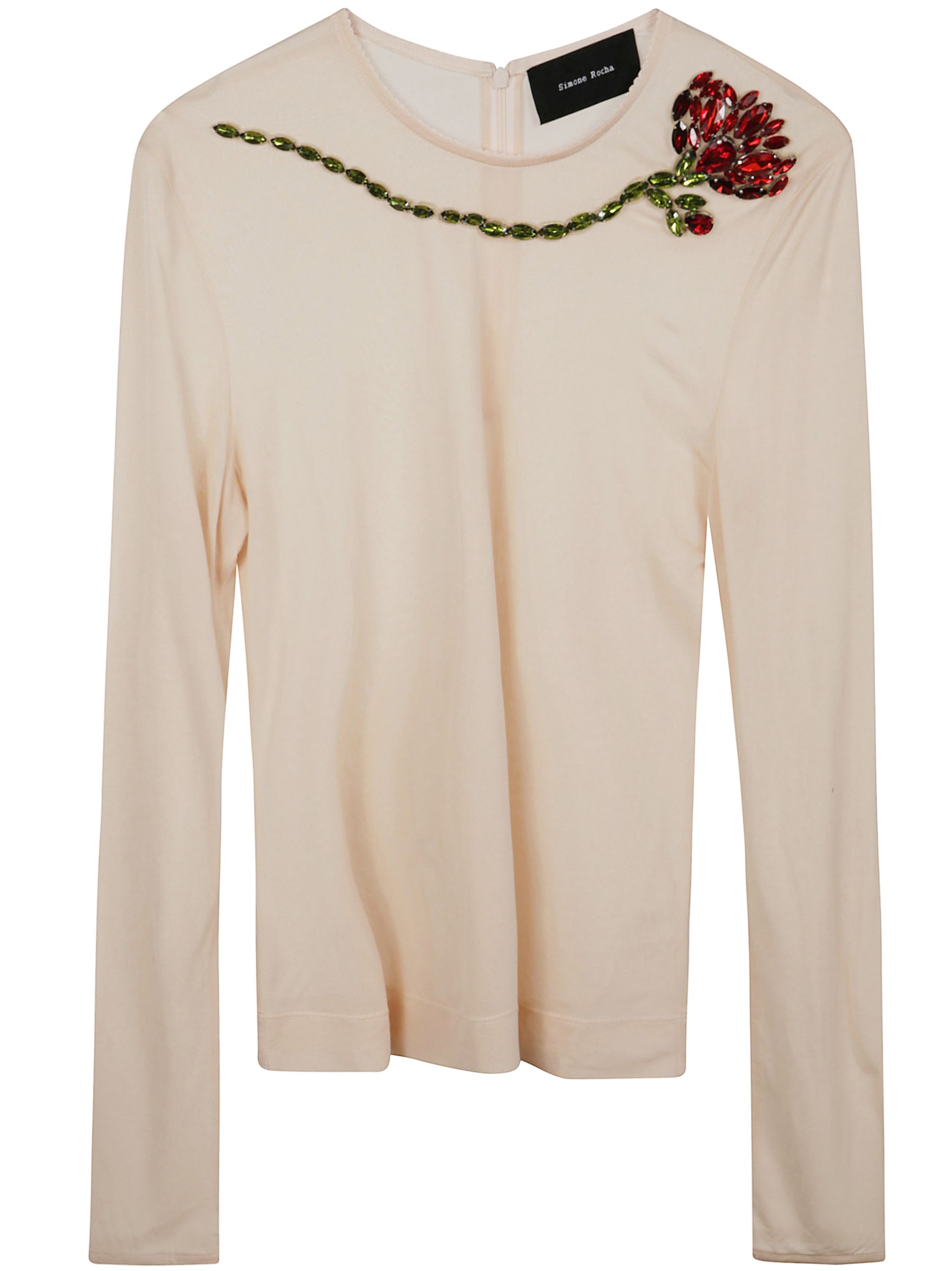 Tシャツ・カットソー Simone Rocha SHEER FITTED BALLET MESH TOP WITH EMBROIDERED Simone Rocha SHEER FITTED BALLET MESH TOP WITH EMBROIDERED